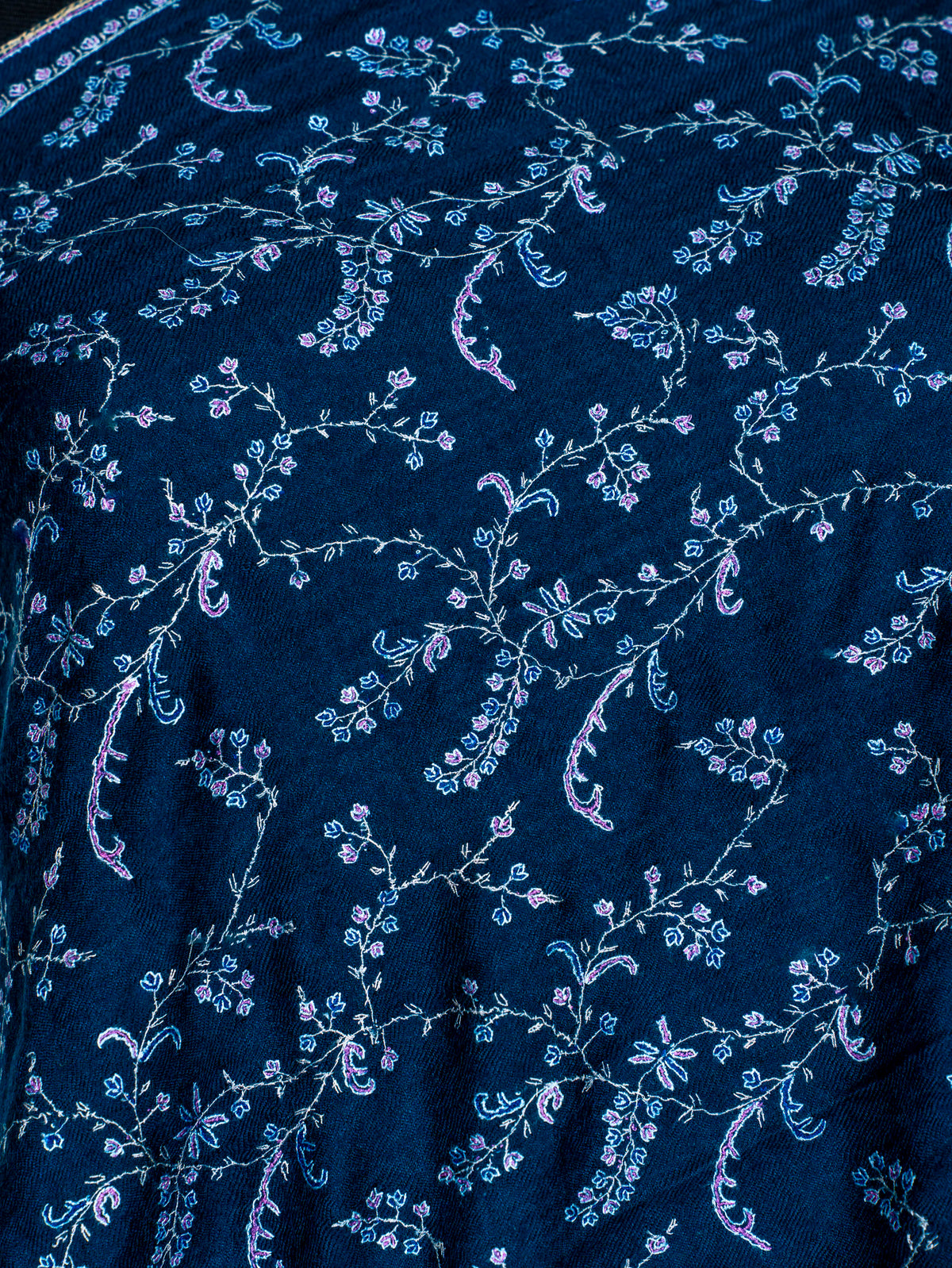 Deep Teal Vine Pure Pashmina Hand Embroidered Sozni Shawl