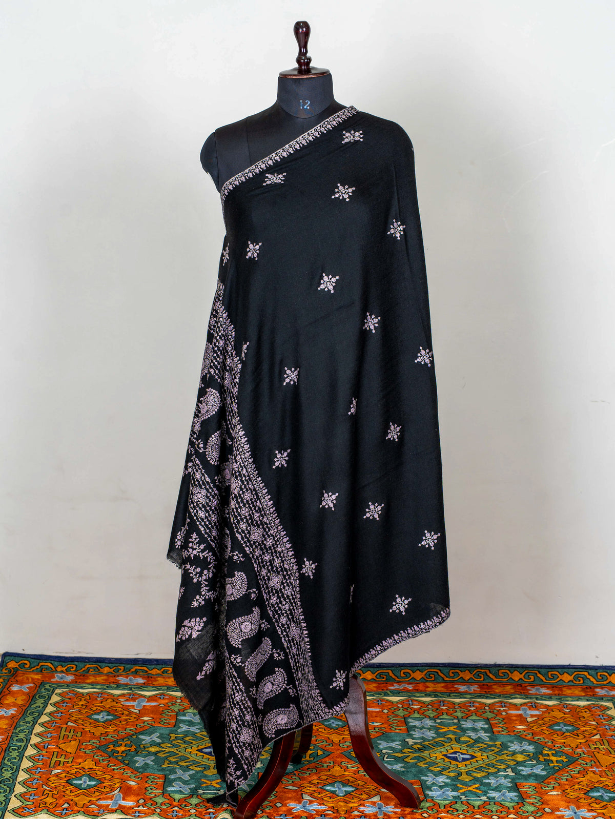 Noir Paisley Pure Pashmina Sozni Hand Embroidered Shawl