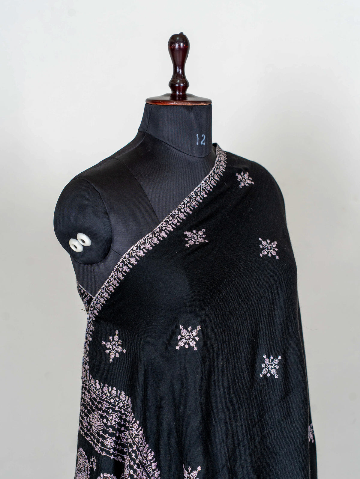 Noir Paisley Pure Pashmina Sozni Hand Embroidered Shawl