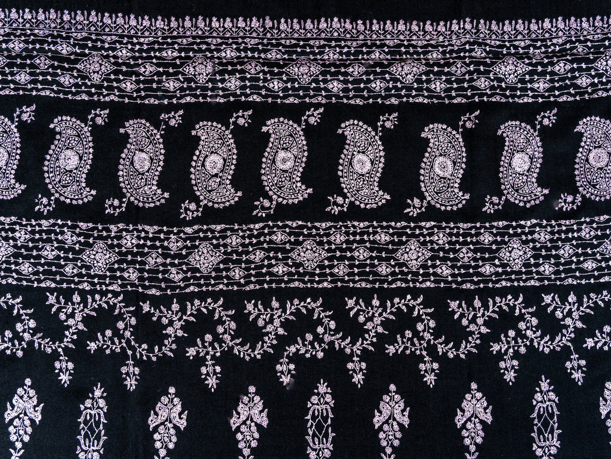 Noir Paisley Pure Pashmina Sozni Hand Embroidered Shawl