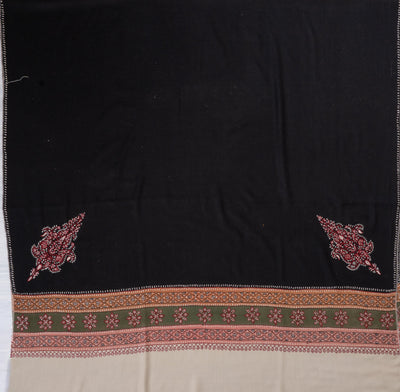 2.5 Yards | Shabnam-e-Siyah — Sozni Hand-Embroidered Shawl in Black with Multicolor Borders