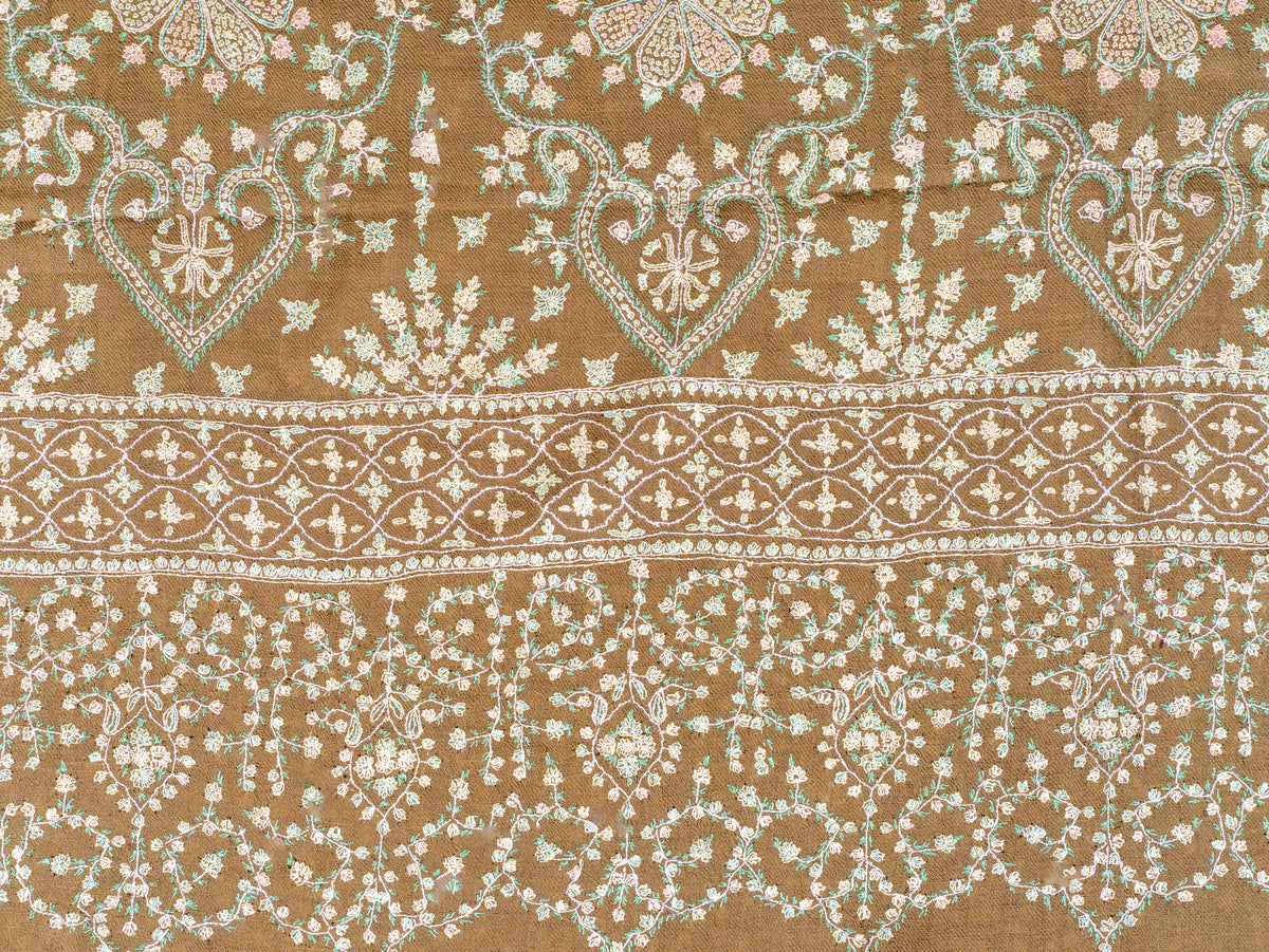 Olive Cascade Pure Pashmina Sozni Hand Embroidered Shawl