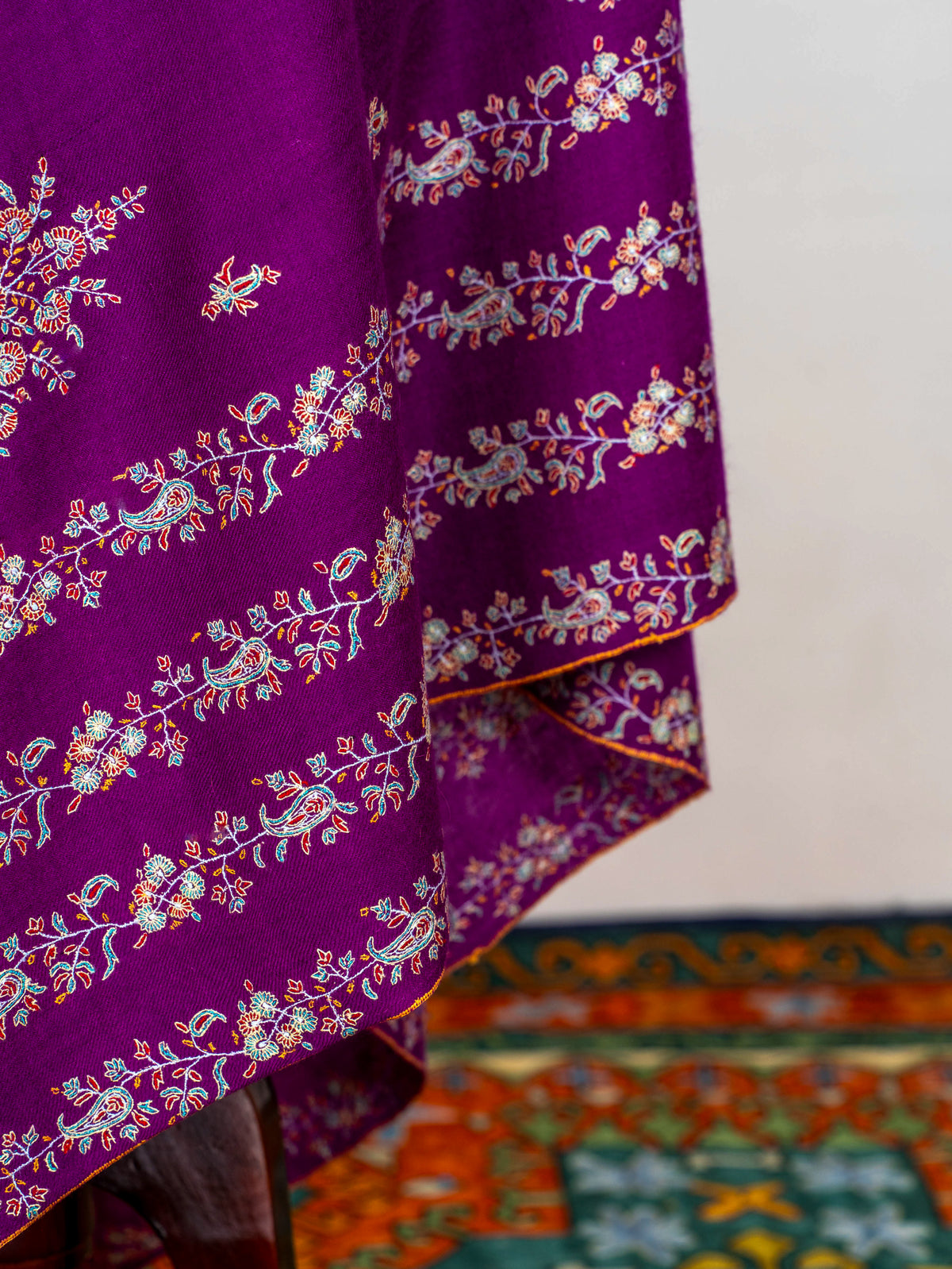 Amethyst Garland Pure Pashmina Sozni Hand Embroidered Shawl