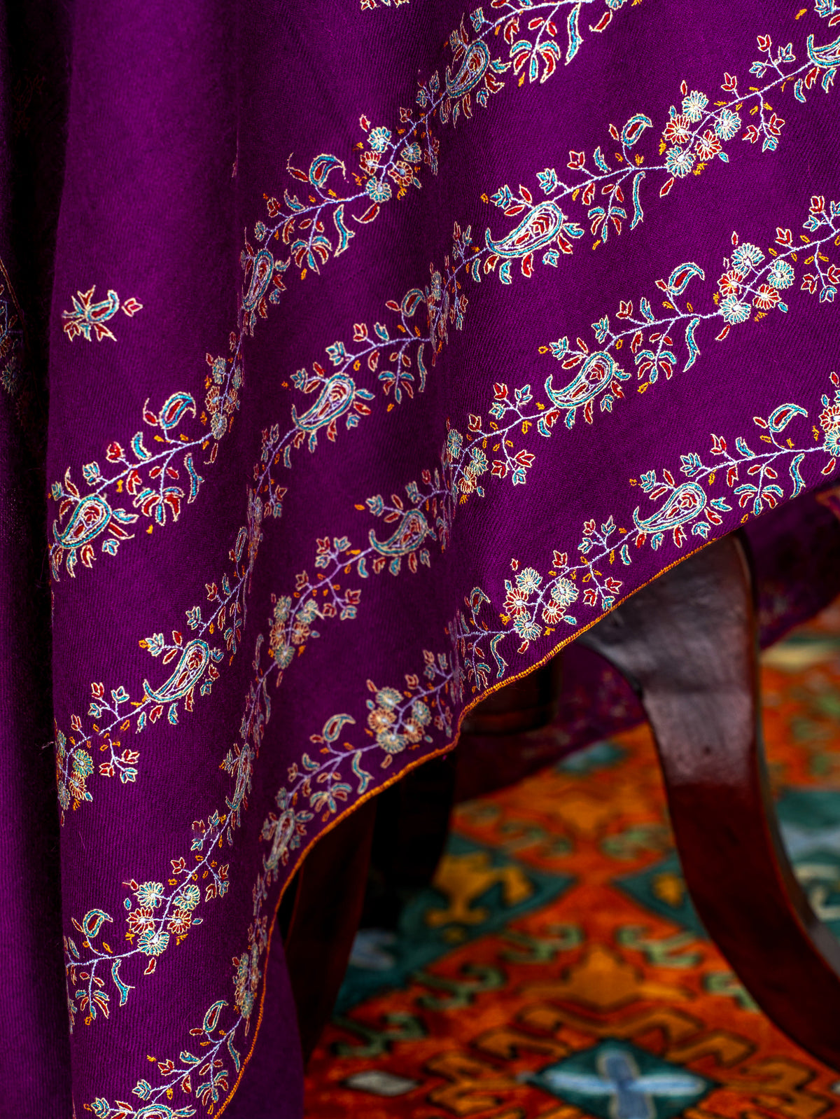 Amethyst Garland Pure Pashmina Sozni Hand Embroidered Shawl