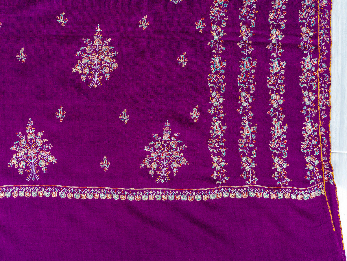 Amethyst Garland Pure Pashmina Sozni Hand Embroidered Shawl