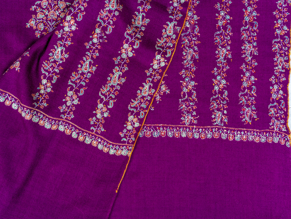 Amethyst Garland Pure Pashmina Sozni Hand Embroidered Shawl