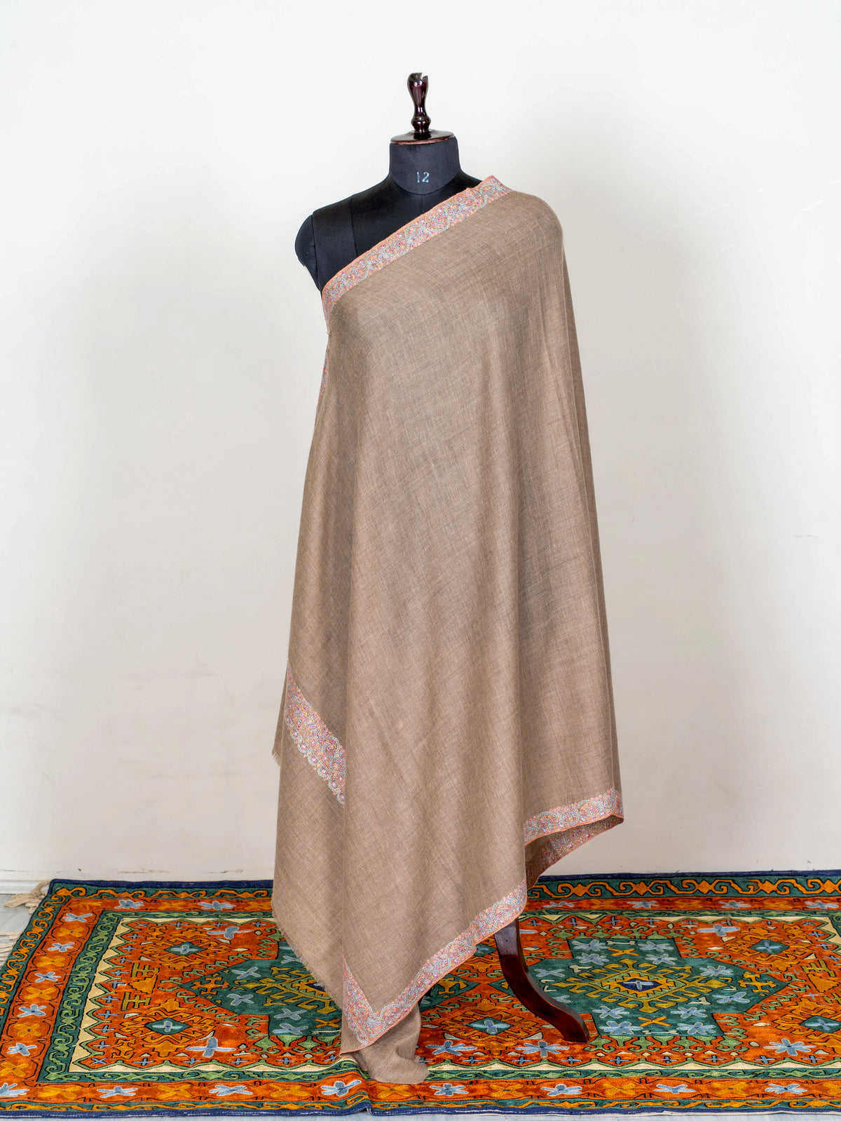 Taupe Whisper Pure Pashmina Hand Embroidered Sozni Shawl