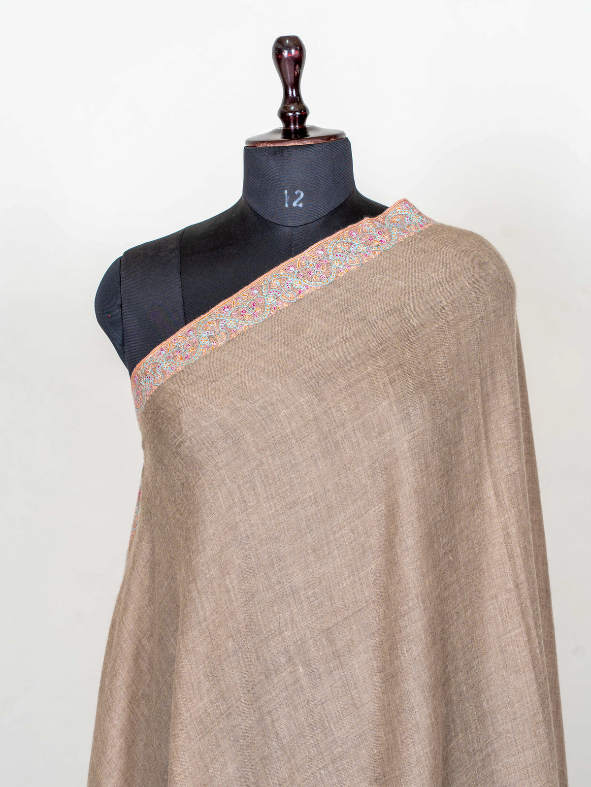 Taupe Whisper Pure Pashmina Hand Embroidered Sozni Shawl