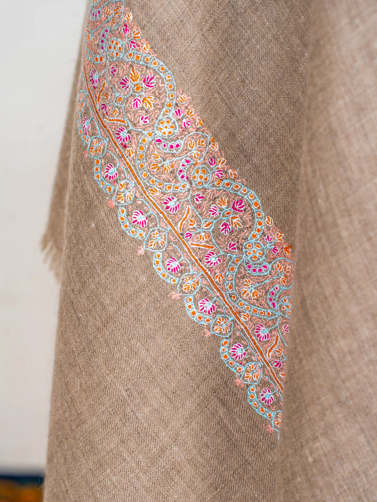 Taupe Whisper Pure Pashmina Hand Embroidered Sozni Shawl