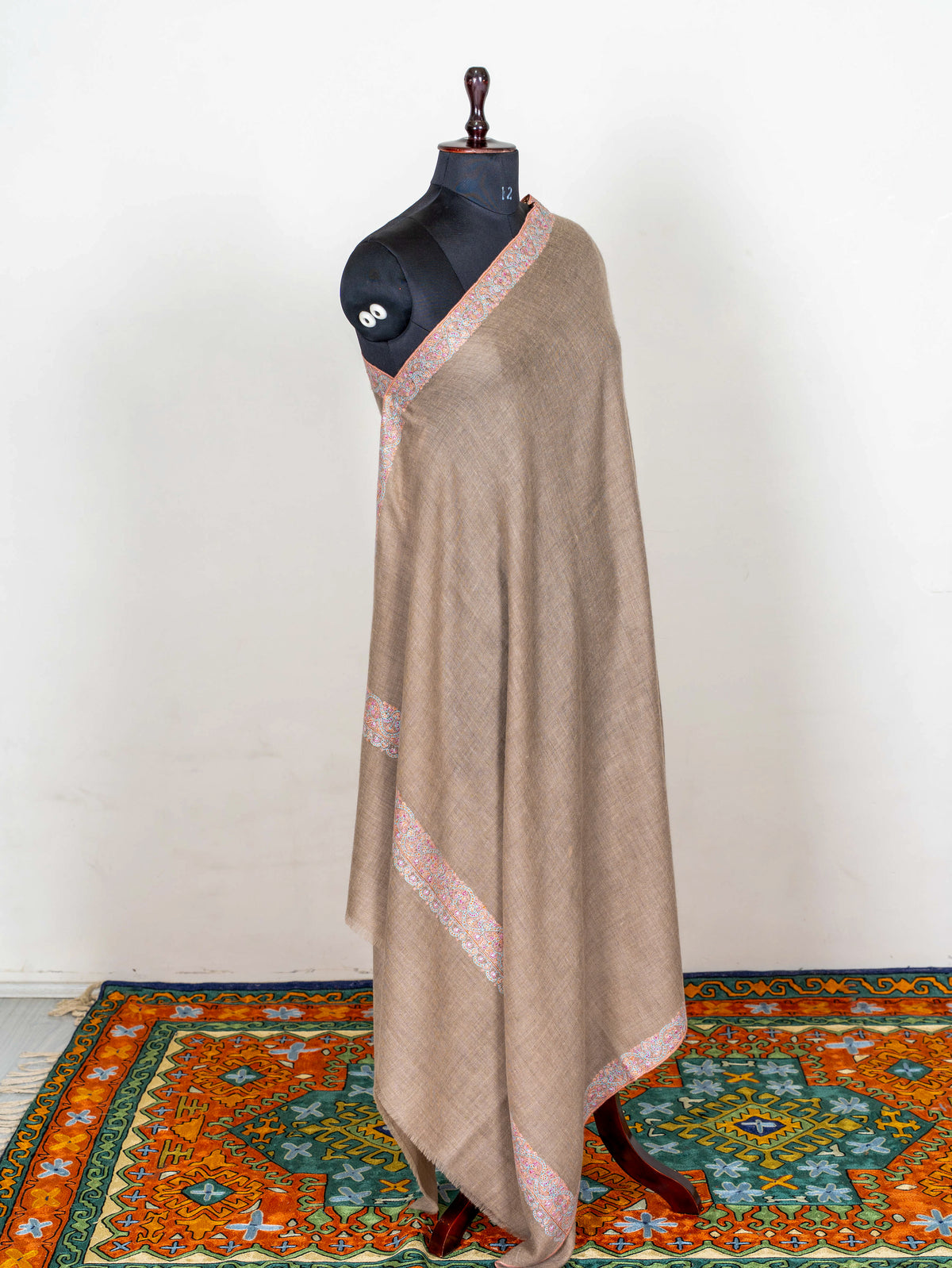 Taupe Whisper Pure Pashmina Hand Embroidered Sozni Shawl