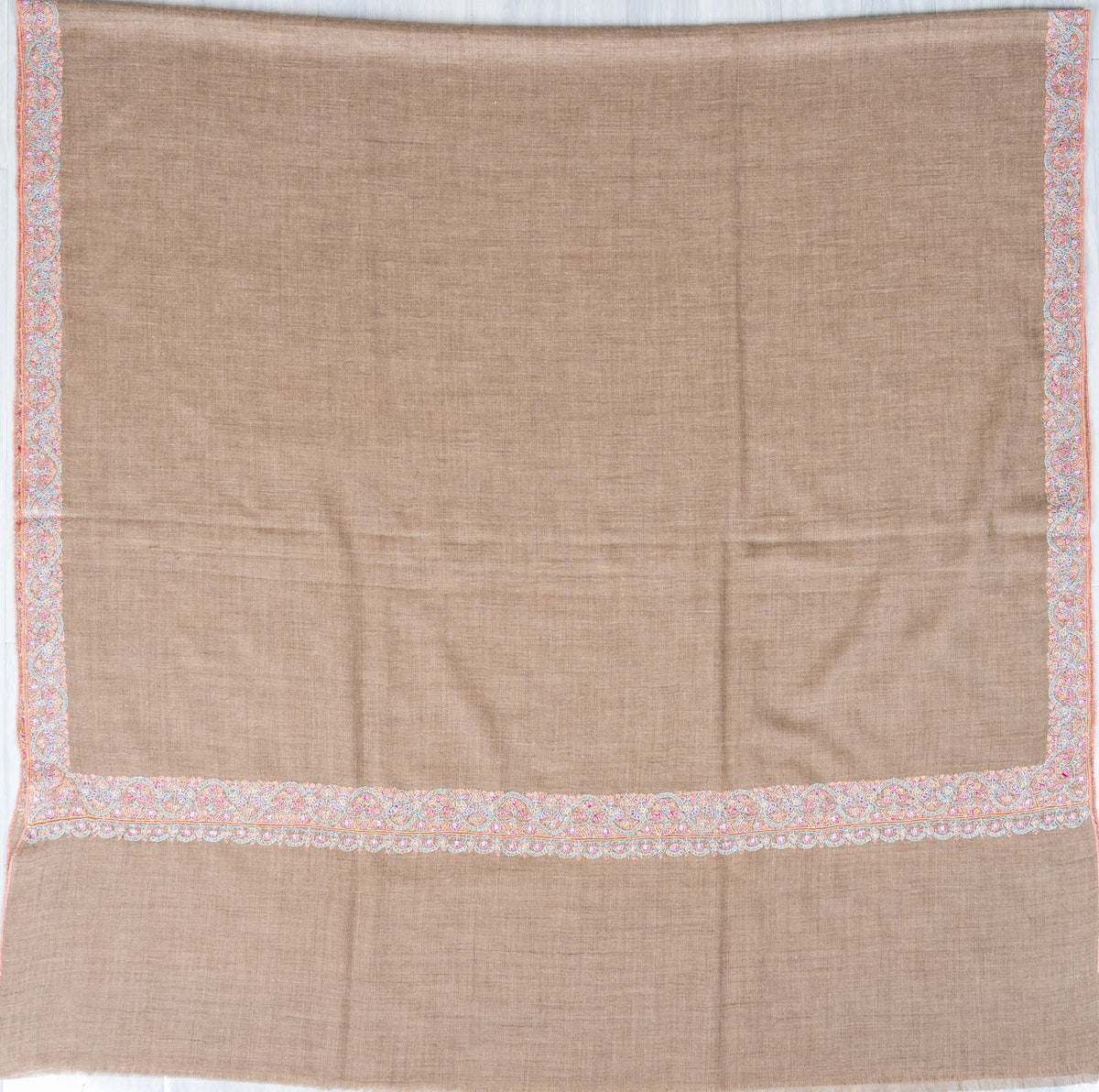 Taupe Whisper Pure Pashmina Hand Embroidered Sozni Shawl