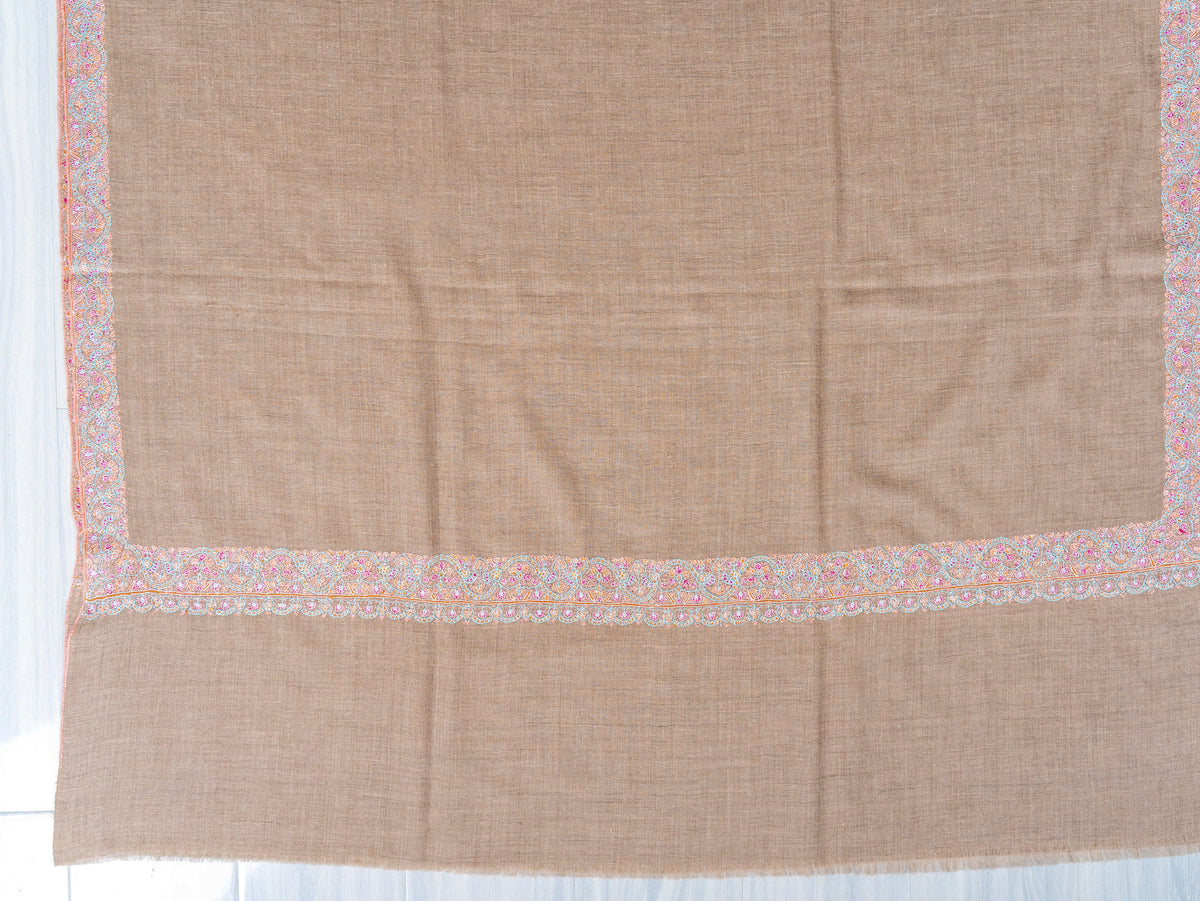 Taupe Whisper Pure Pashmina Hand Embroidered Sozni Shawl