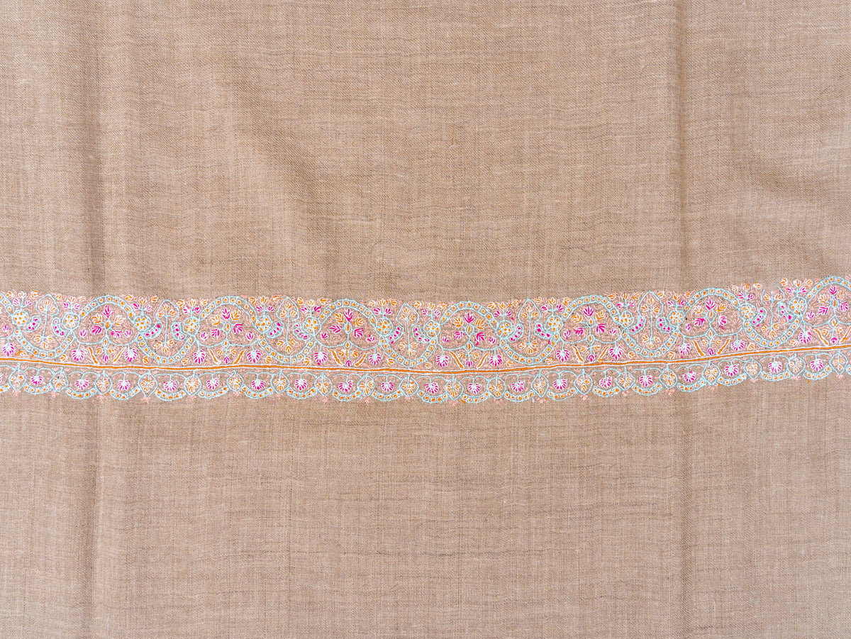 Taupe Whisper Pure Pashmina Hand Embroidered Sozni Shawl
