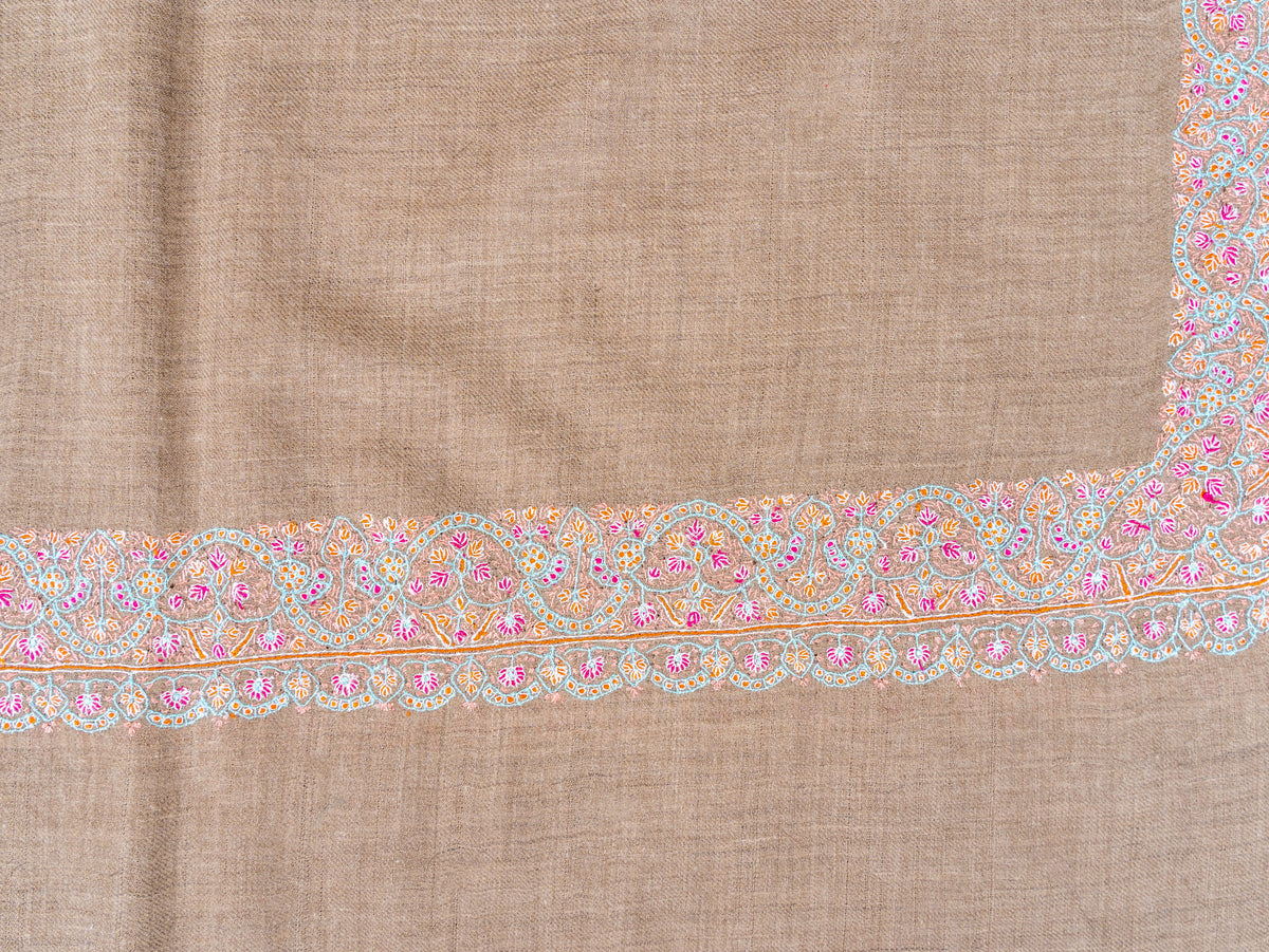 Taupe Whisper Pure Pashmina Hand Embroidered Sozni Shawl