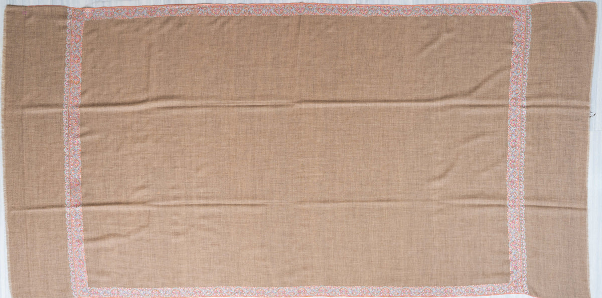 Taupe Whisper Pure Pashmina Hand Embroidered Sozni Shawl