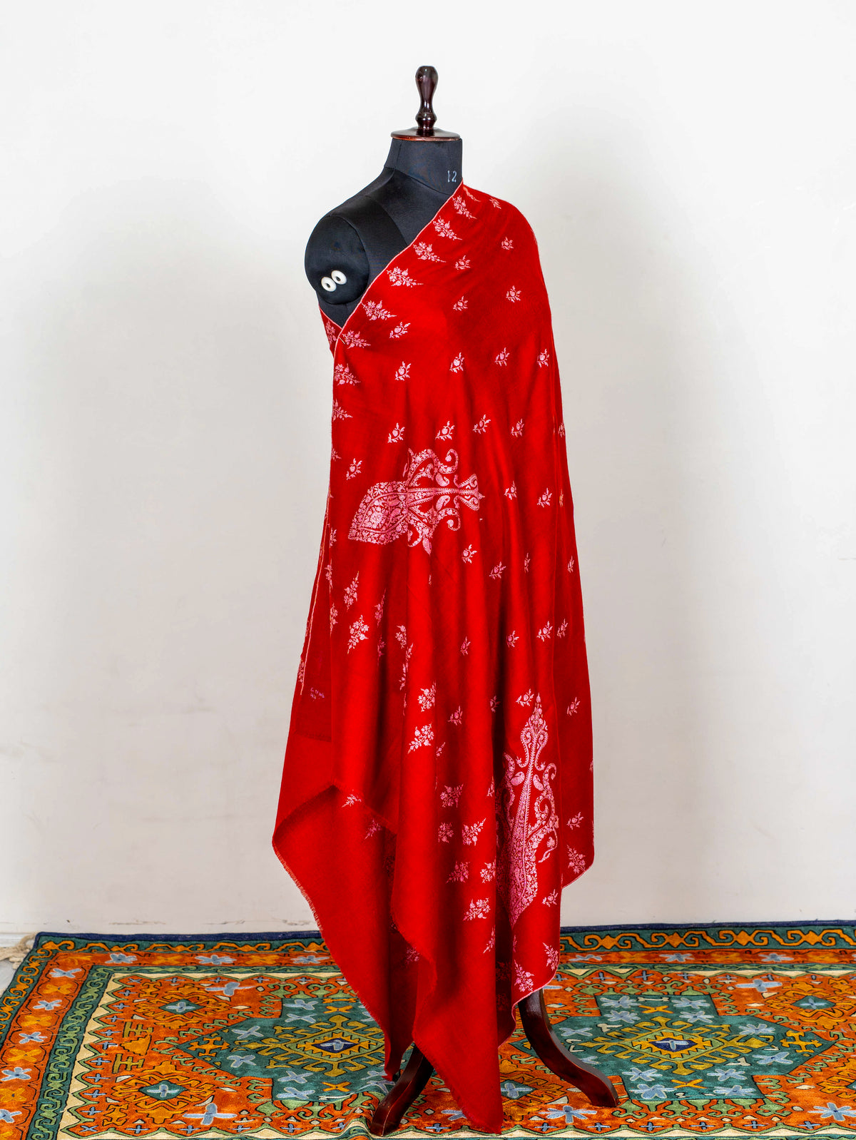 Scarlet Paisley Pure Pashmina Sozni Hand Embroidered Shawl