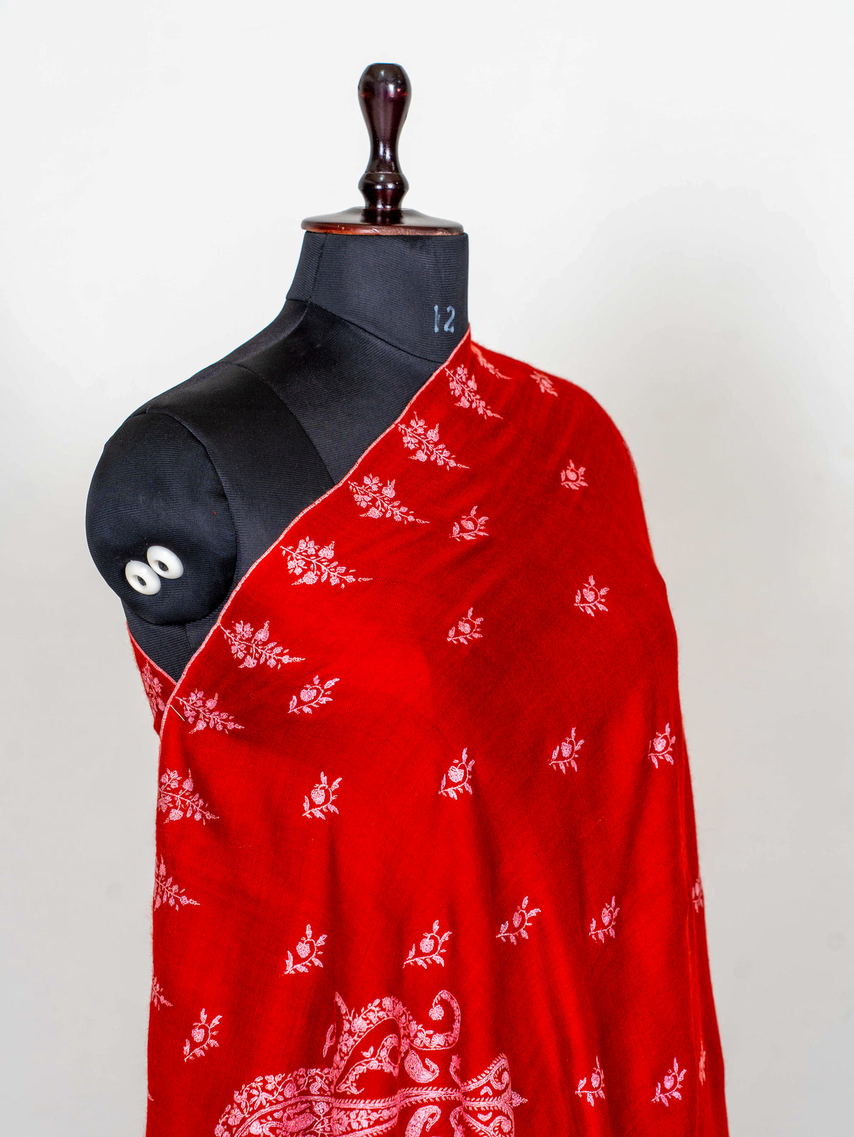 Scarlet Paisley Pure Pashmina Sozni Hand Embroidered Shawl