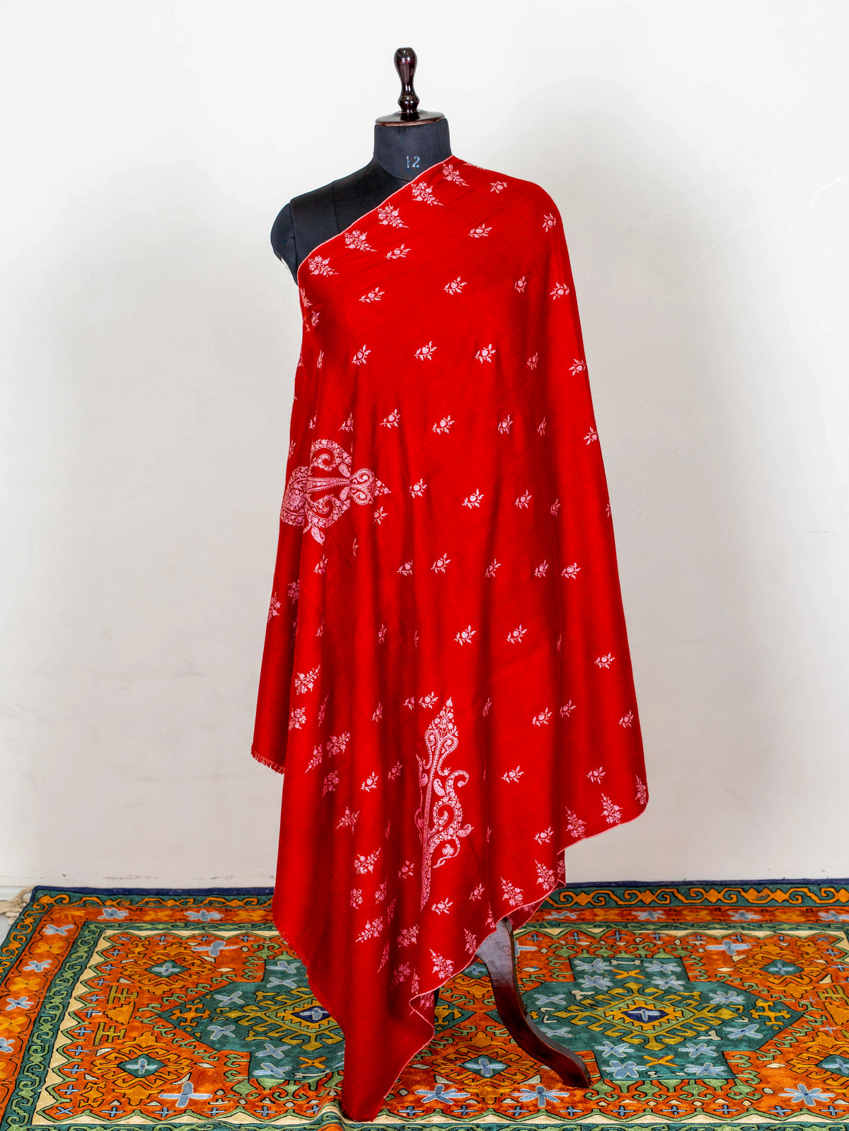 Scarlet Paisley Pure Pashmina Sozni Hand Embroidered Shawl