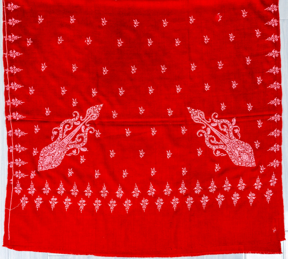 Scarlet Paisley Pure Pashmina Sozni Hand Embroidered Shawl
