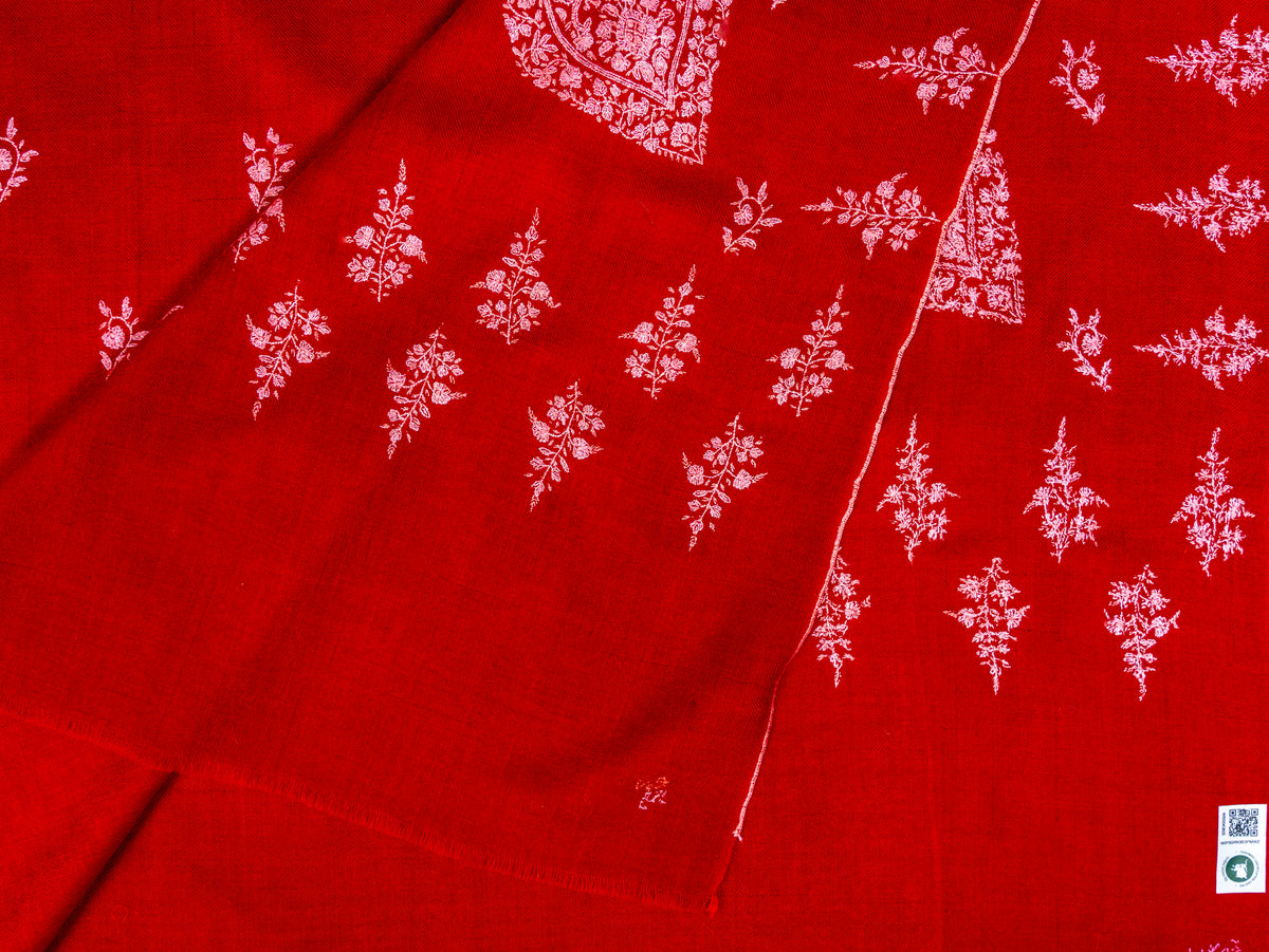 Scarlet Paisley Pure Pashmina Sozni Hand Embroidered Shawl