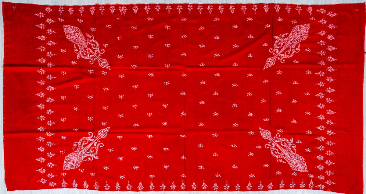 Scarlet Paisley Pure Pashmina Sozni Hand Embroidered Shawl
