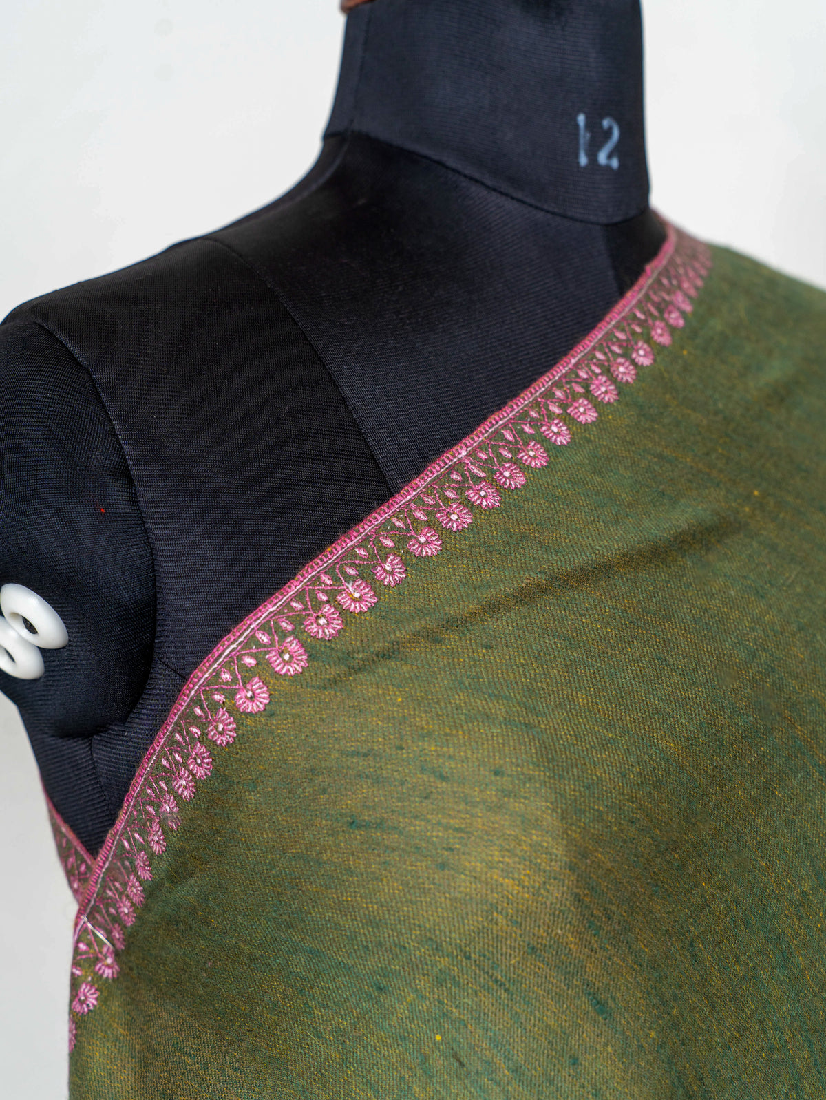 Olive Noir Pure Pashmina Hand Embroidered Sozni Shawl