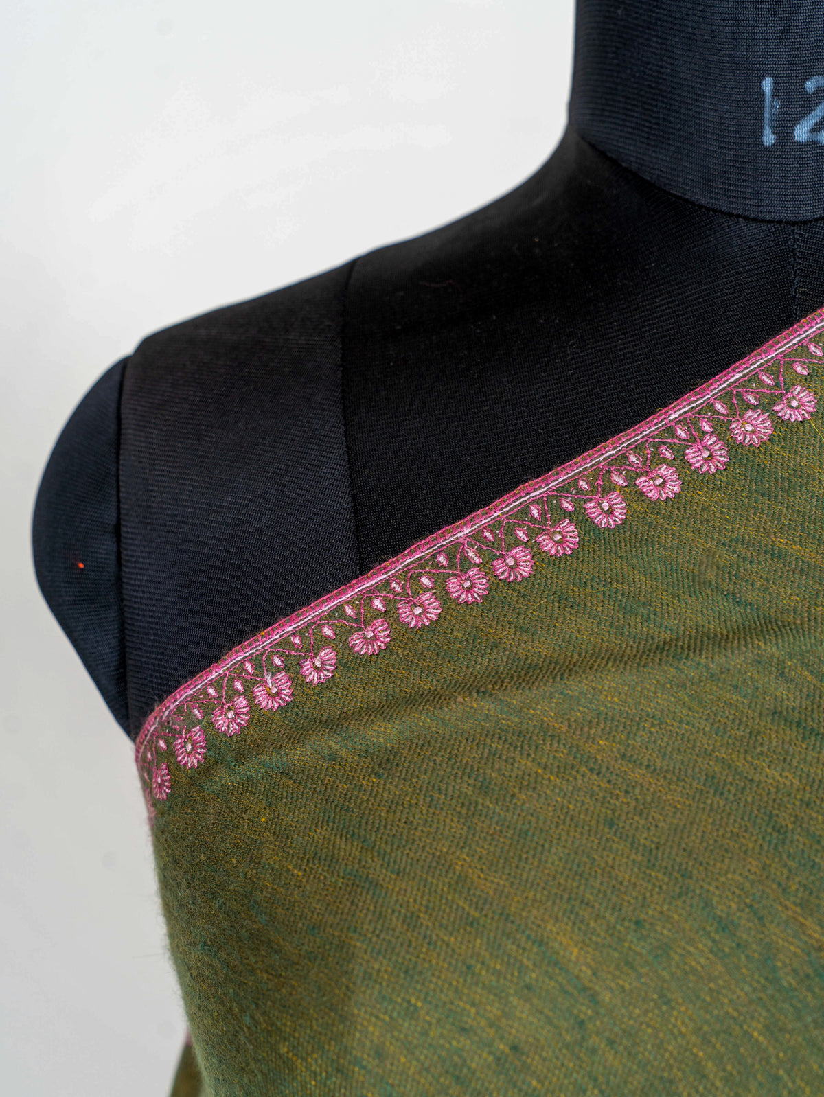 Olive Noir Pure Pashmina Hand Embroidered Sozni Shawl