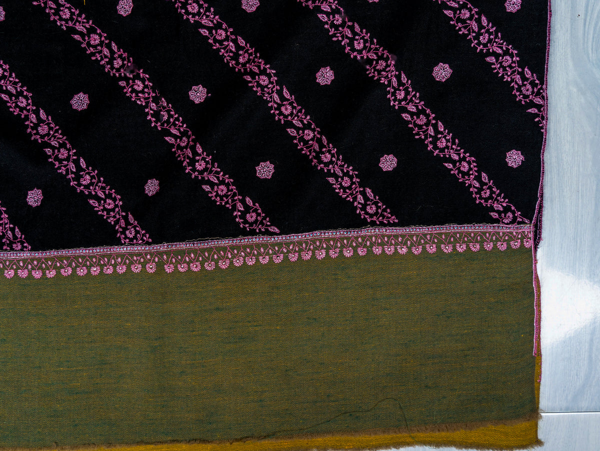 Olive Noir Pure Pashmina Hand Embroidered Sozni Shawl