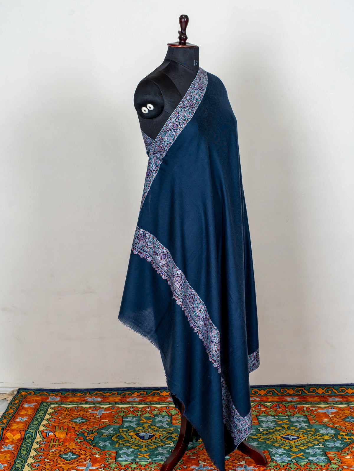 Midnight Mosaic Pure Pashmina Hand Embroidered Sozni Shawl