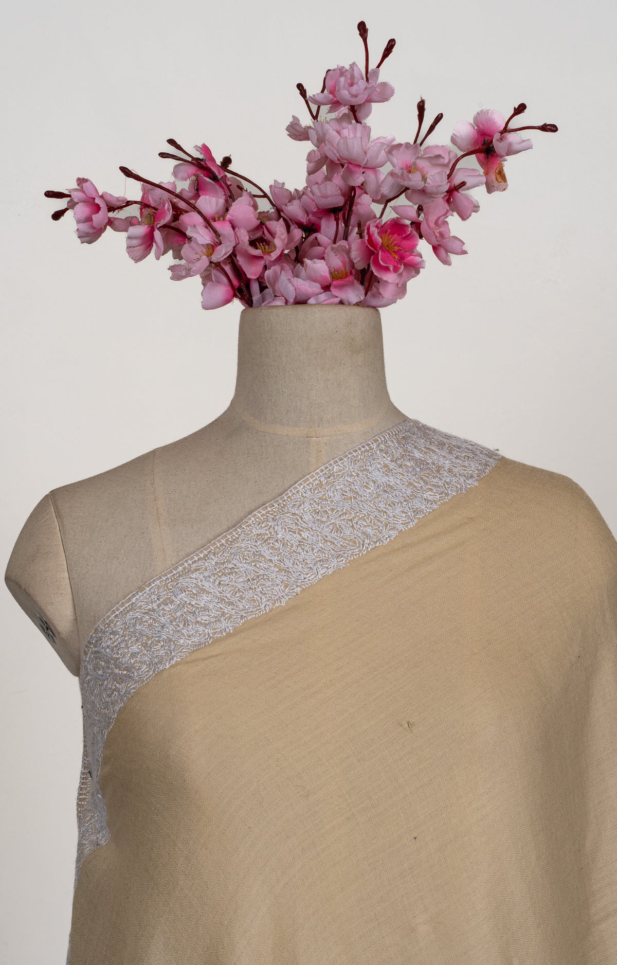 Sand Dune Elegance: Merino wool 2.5 Yards Sozni Hand Embroidered Shawl