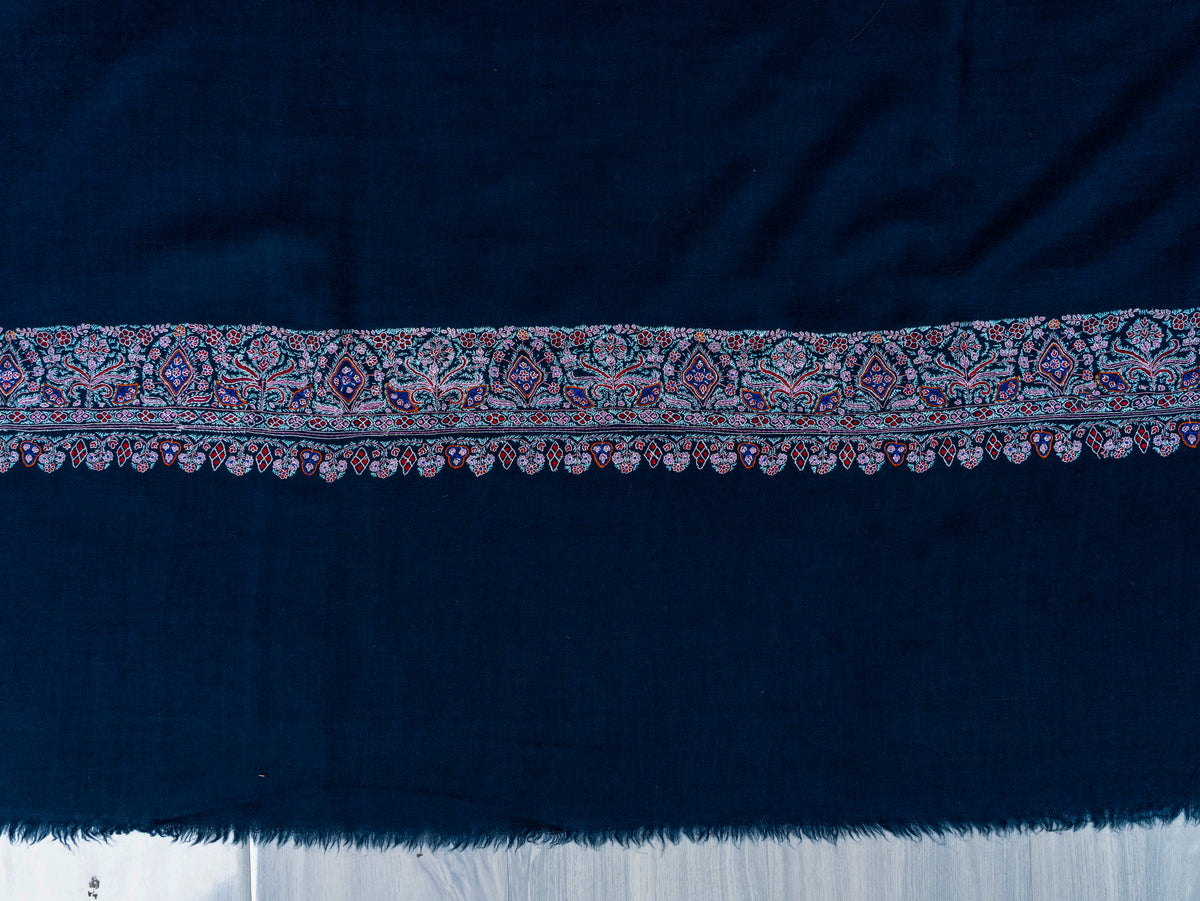Midnight Mosaic Pure Pashmina Hand Embroidered Sozni Shawl