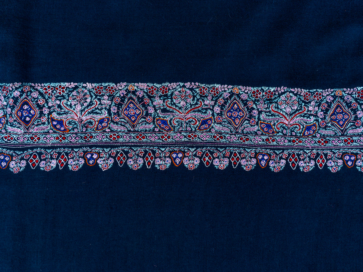 Midnight Mosaic Pure Pashmina Hand Embroidered Sozni Shawl