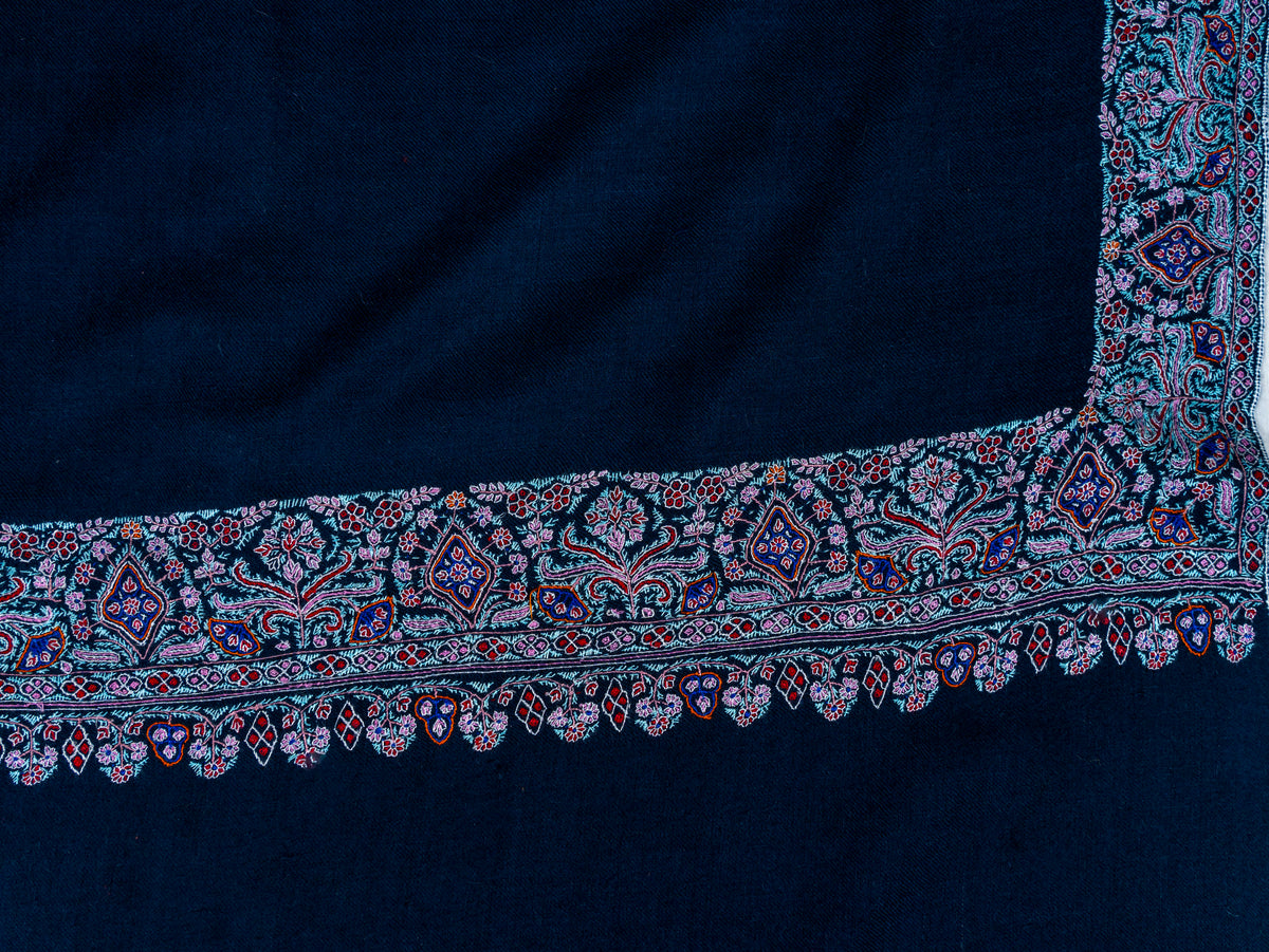 Midnight Mosaic Pure Pashmina Hand Embroidered Sozni Shawl