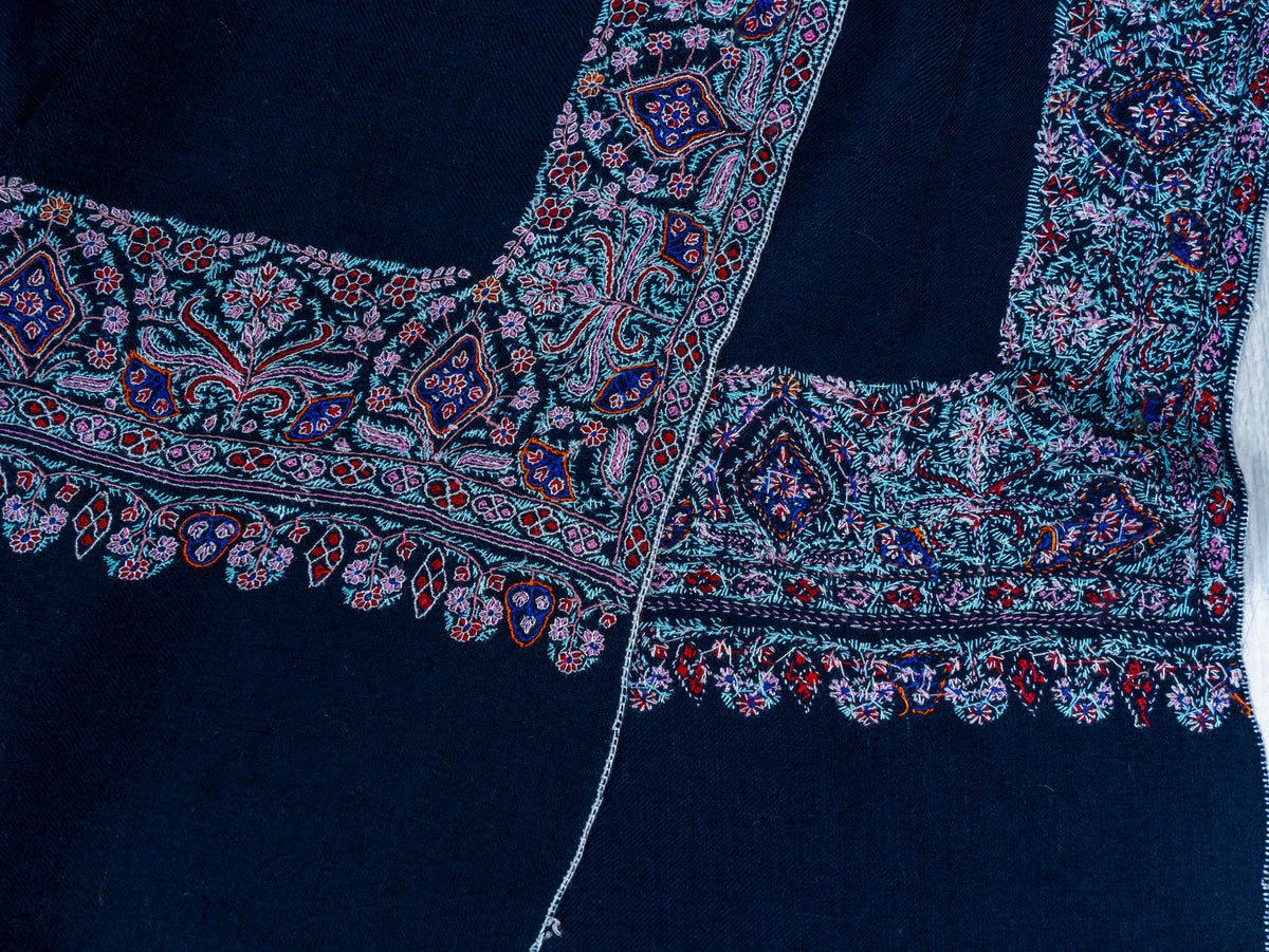 Midnight Mosaic Pure Pashmina Hand Embroidered Sozni Shawl