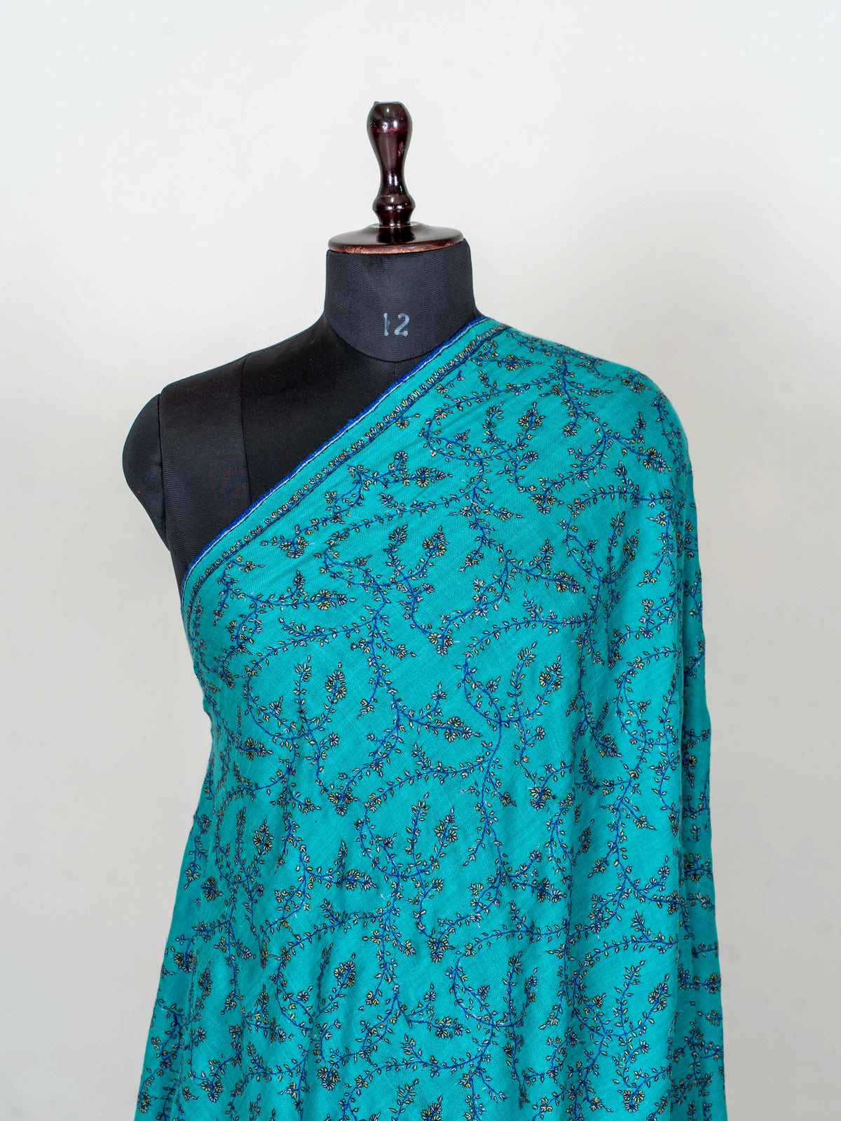 Turquoise Trellis Pure Pashmina Sozni Hand Embroidered Shawl
