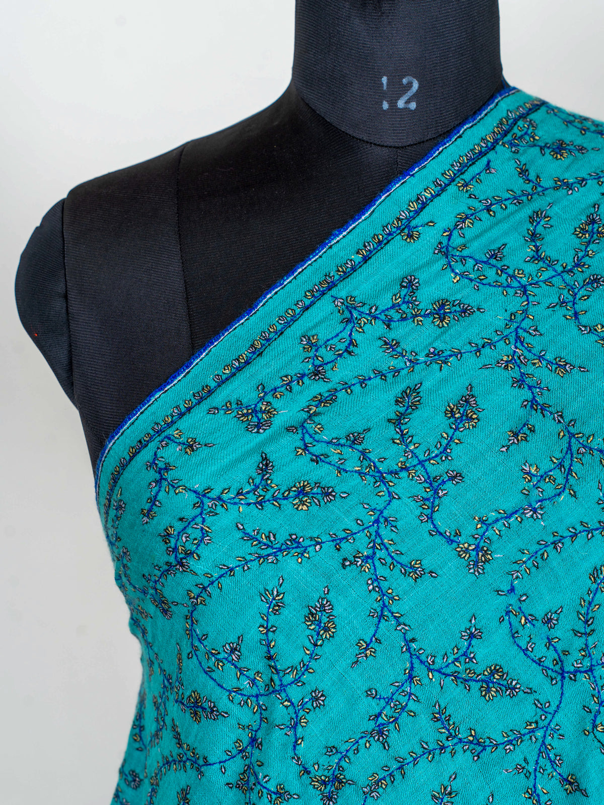 Turquoise Trellis Pure Pashmina Sozni Hand Embroidered Shawl