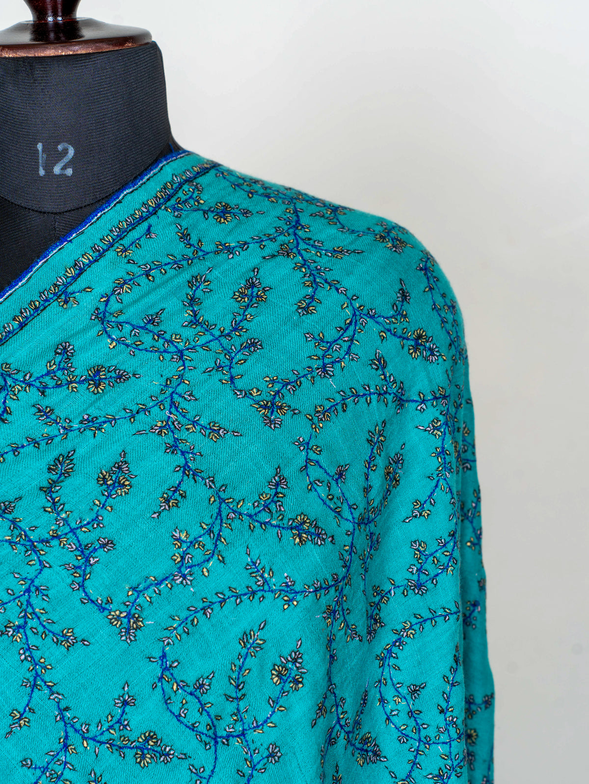 Turquoise Trellis Pure Pashmina Sozni Hand Embroidered Shawl