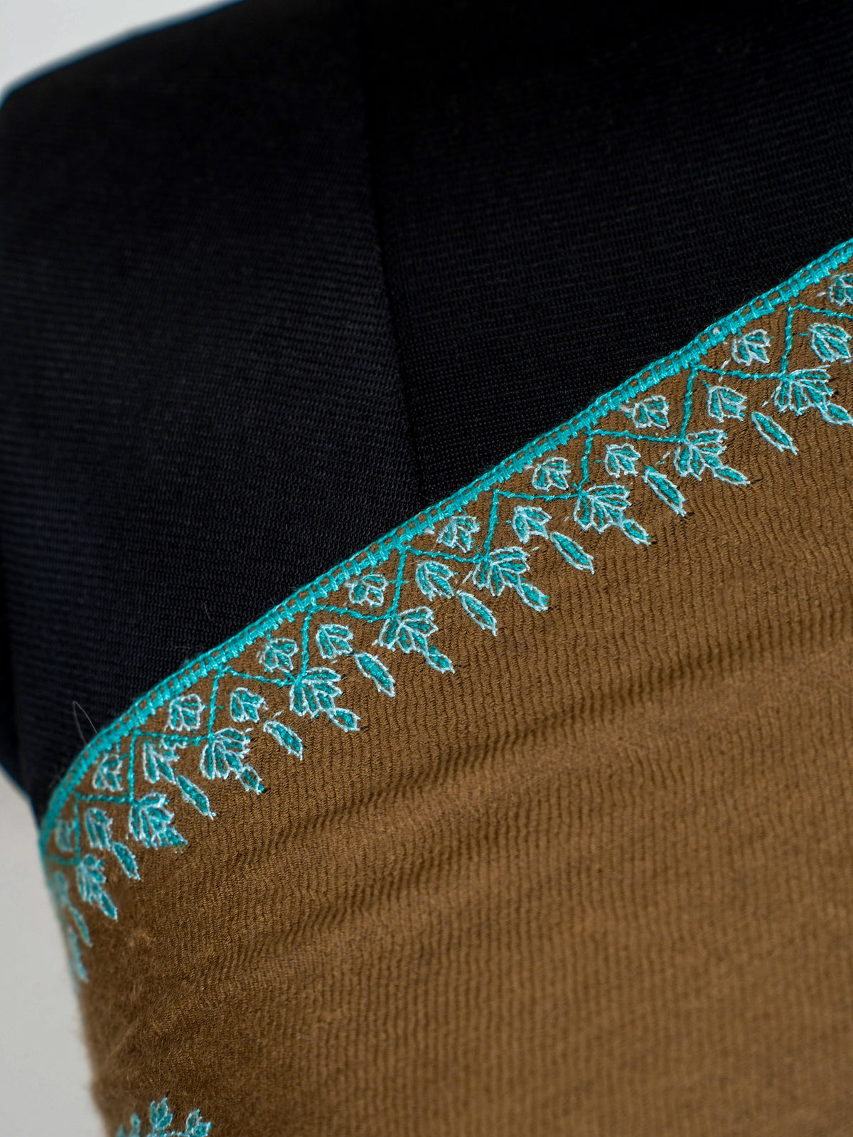 Camel Turquoise Pure Pashmina Hand Embroidered Sozni Shawl
