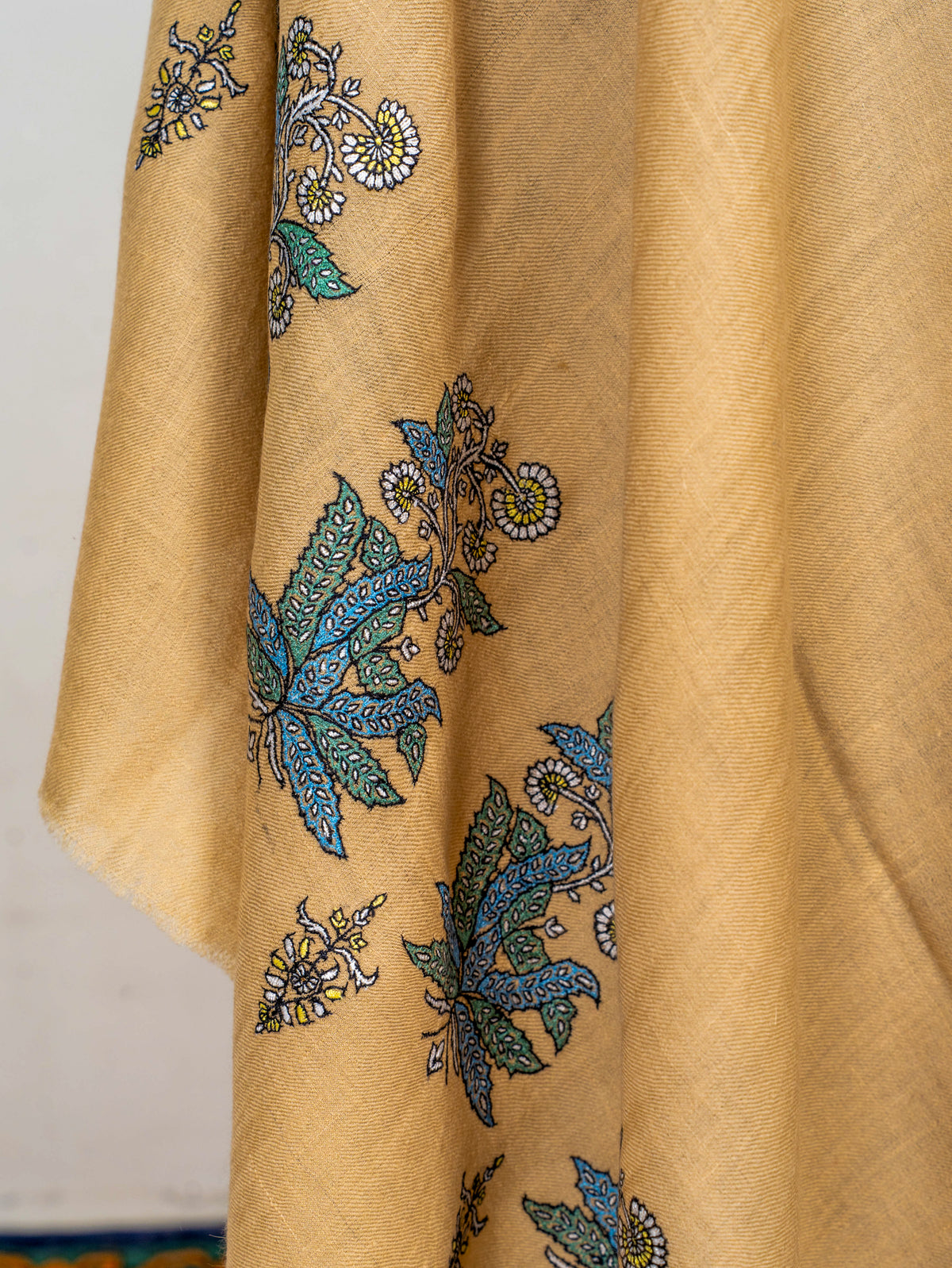 Sandstone Bloom Pure Pashmina Sozni Hand Embroidered Shawl