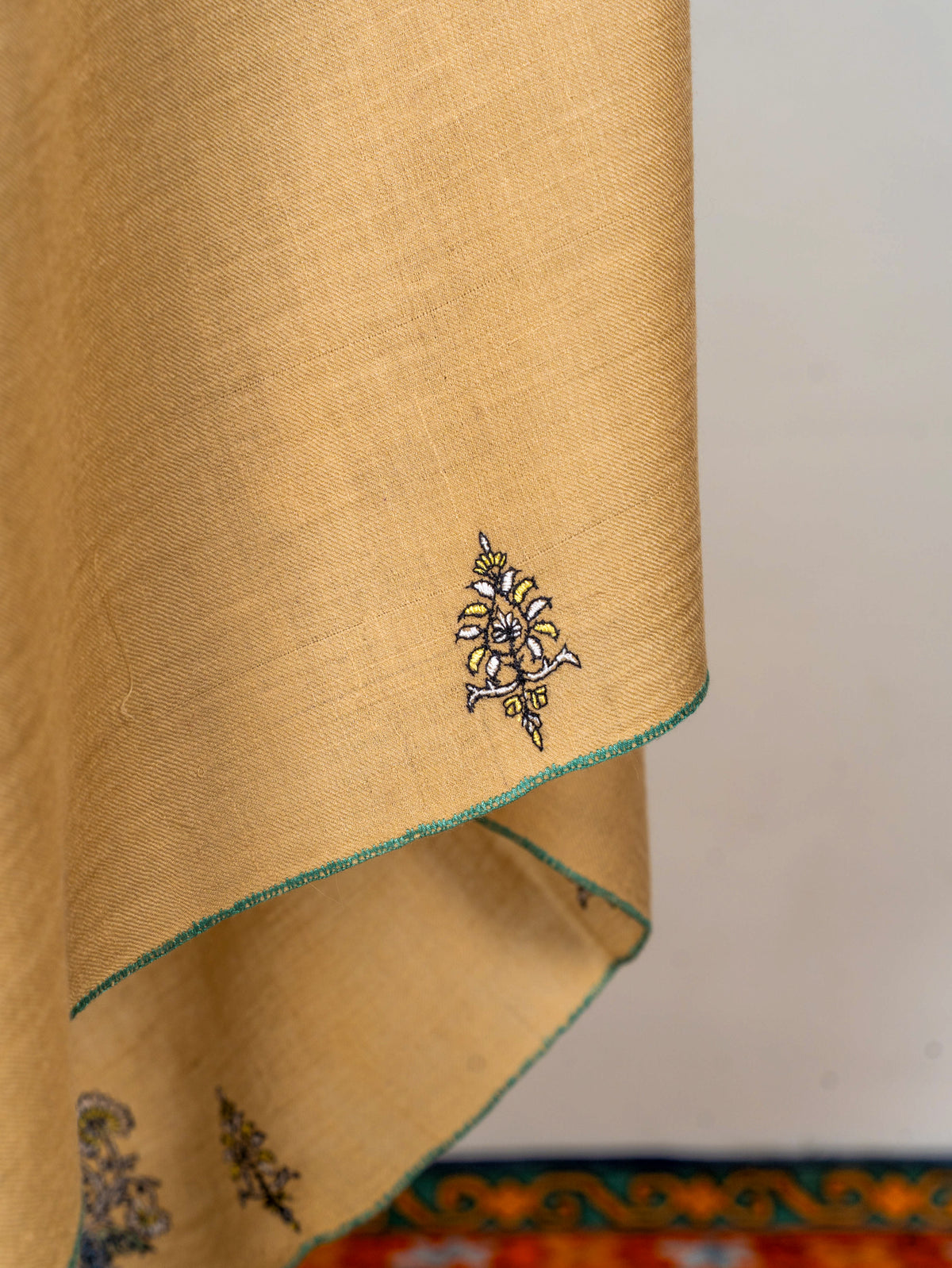 Sandstone Bloom Pure Pashmina Sozni Hand Embroidered Shawl