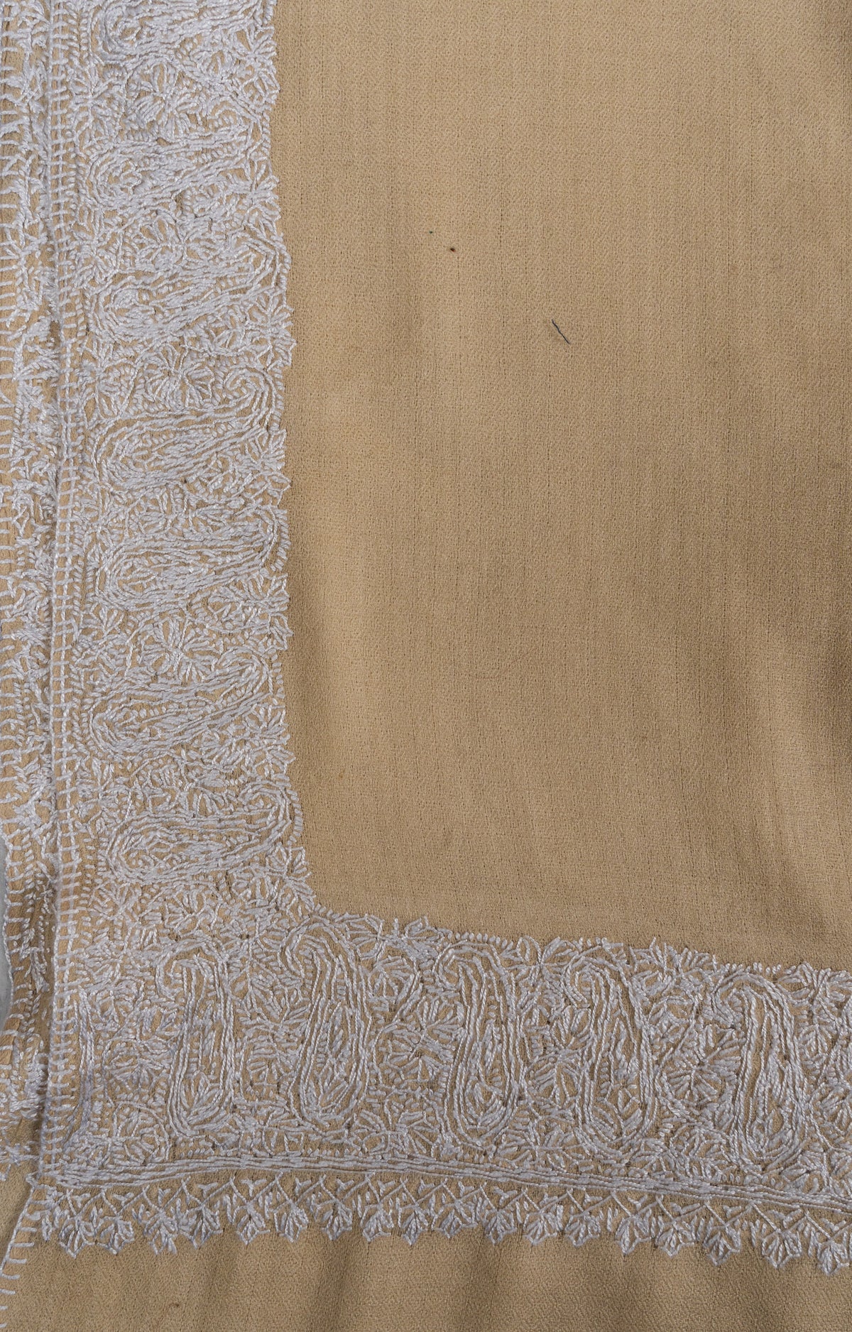 Sand Dune Elegance: Merino wool 2.5 Yards Sozni Hand Embroidered Shawl