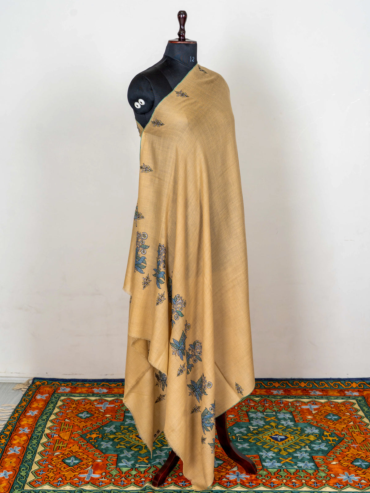 Sandstone Bloom Pure Pashmina Sozni Hand Embroidered Shawl