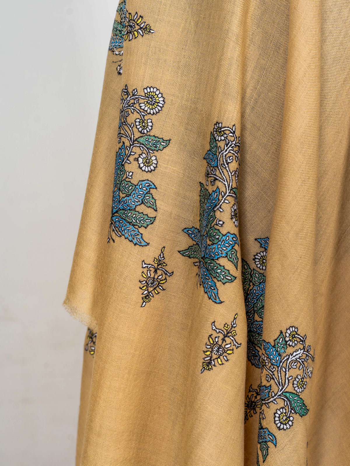 Sandstone Bloom Pure Pashmina Sozni Hand Embroidered Shawl