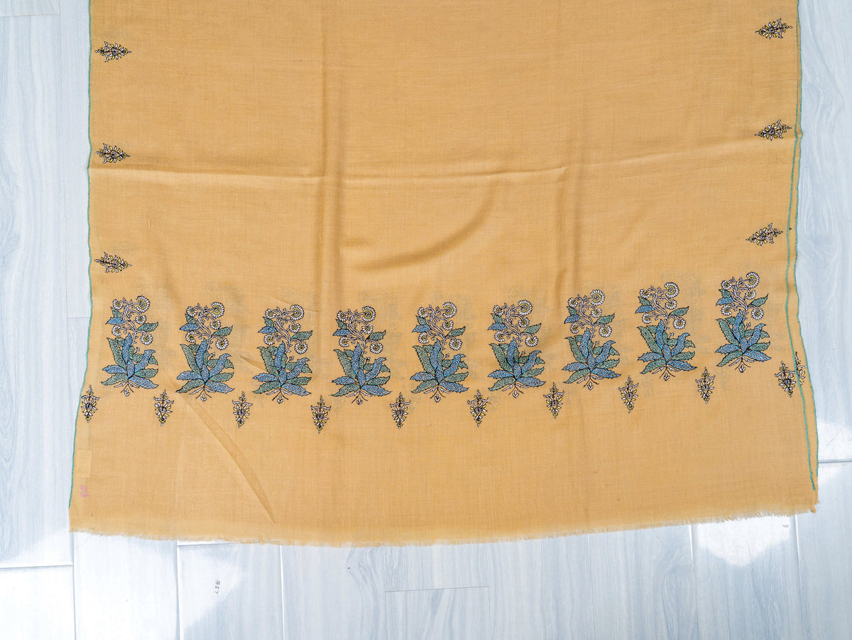 Sandstone Bloom Pure Pashmina Sozni Hand Embroidered Shawl