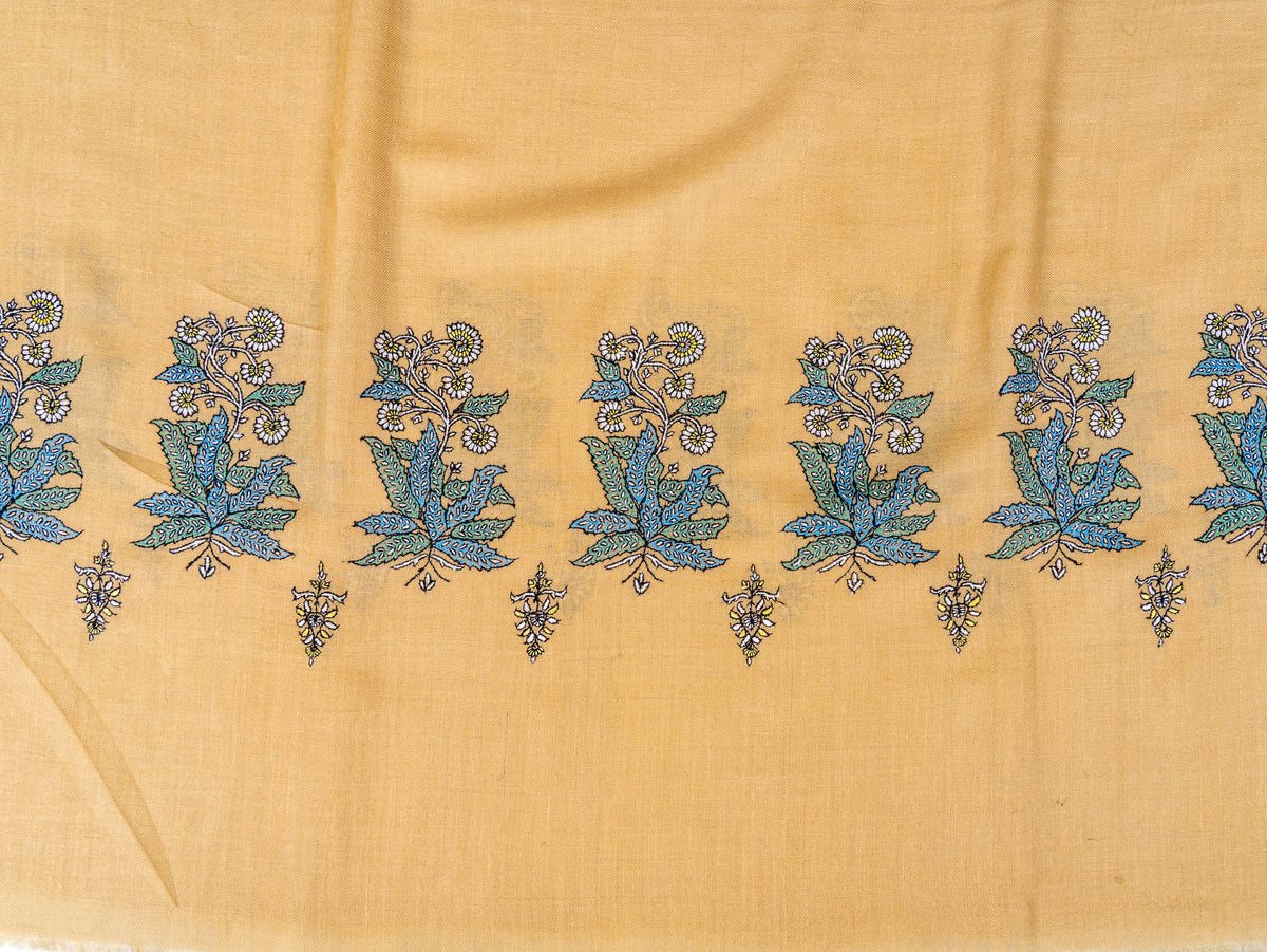 Sandstone Bloom Pure Pashmina Sozni Hand Embroidered Shawl