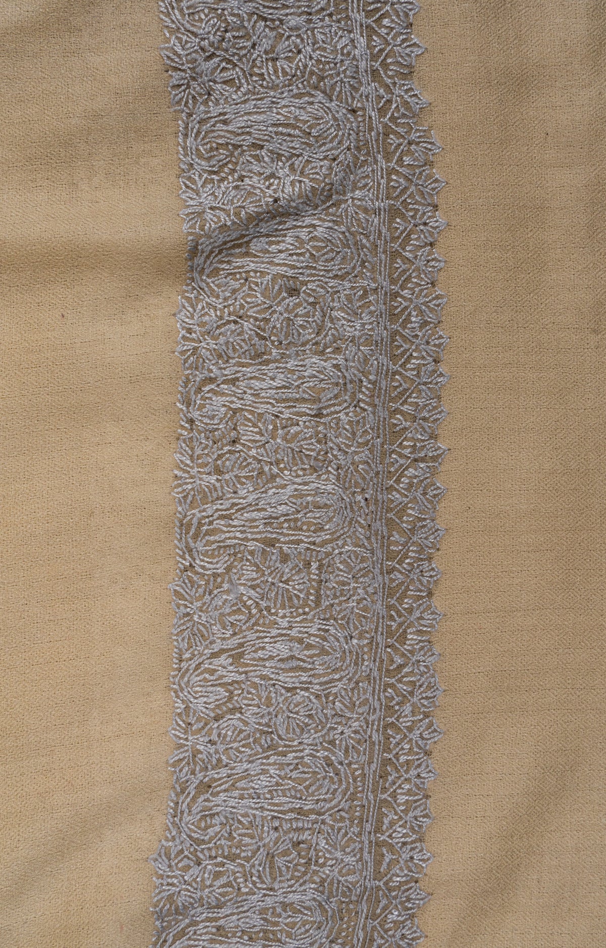 Sand Dune Elegance: Merino wool 2.5 Yards Sozni Hand Embroidered Shawl