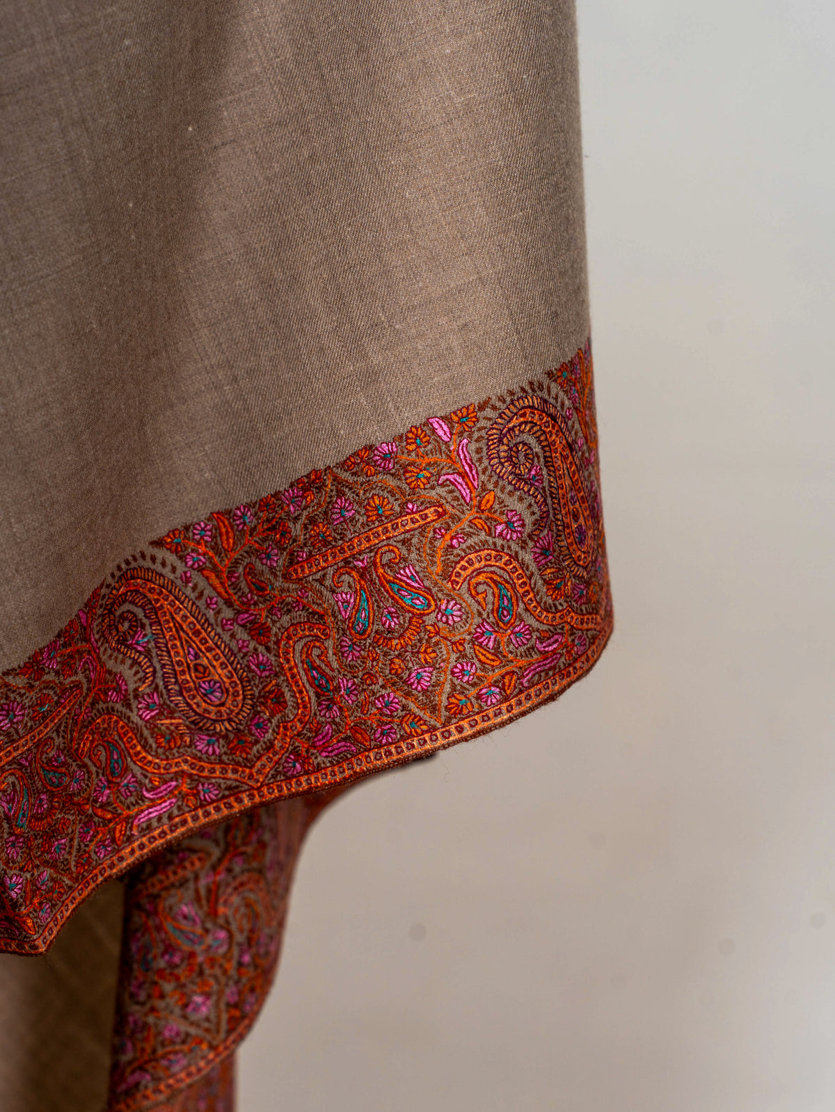 Ember Border Pure Pashmina Sozni Hand Embroidered Shawl