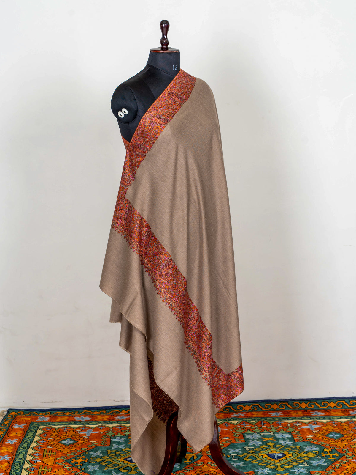 Ember Border Pure Pashmina Sozni Hand Embroidered Shawl