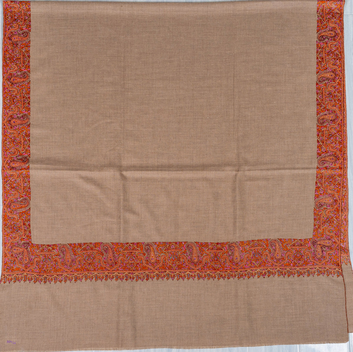 Ember Border Pure Pashmina Sozni Hand Embroidered Shawl