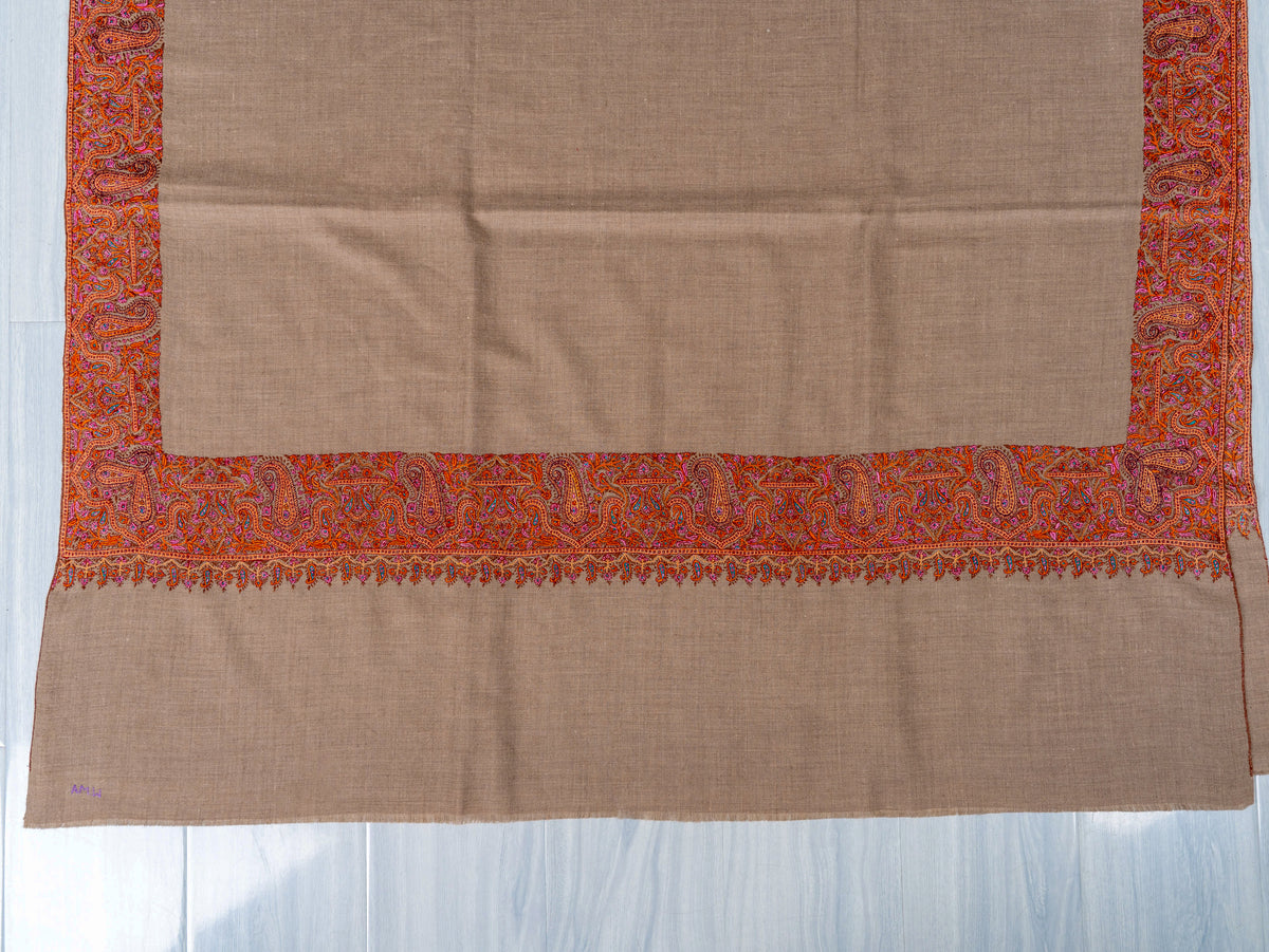 Ember Border Pure Pashmina Sozni Hand Embroidered Shawl